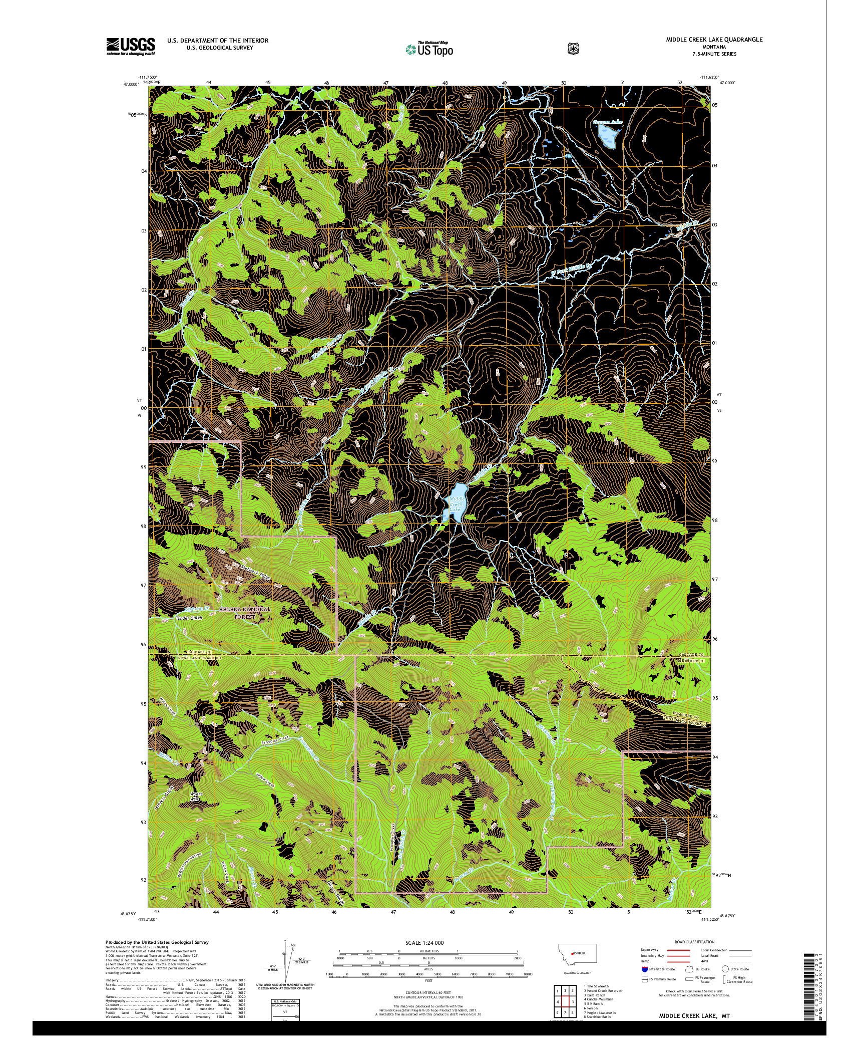 USGS US TOPO 7.5-MINUTE MAP FOR MIDDLE CREEK LAKE, MT 2020