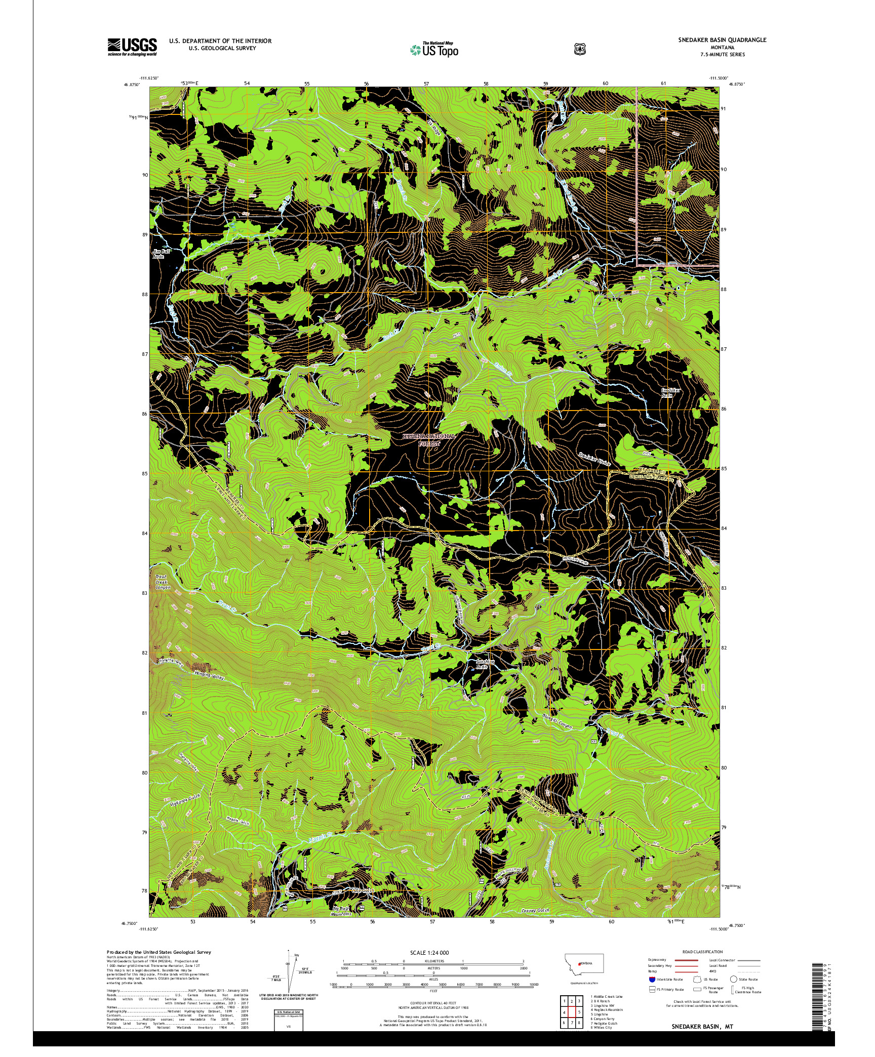 USGS US TOPO 7.5-MINUTE MAP FOR SNEDAKER BASIN, MT 2020