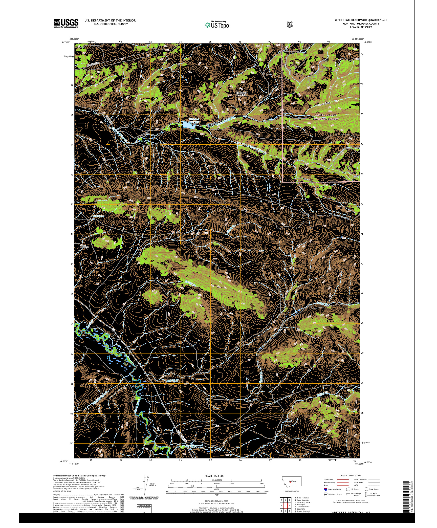 USGS US TOPO 7.5-MINUTE MAP FOR WHITETAIL RESERVOIR, MT 2020