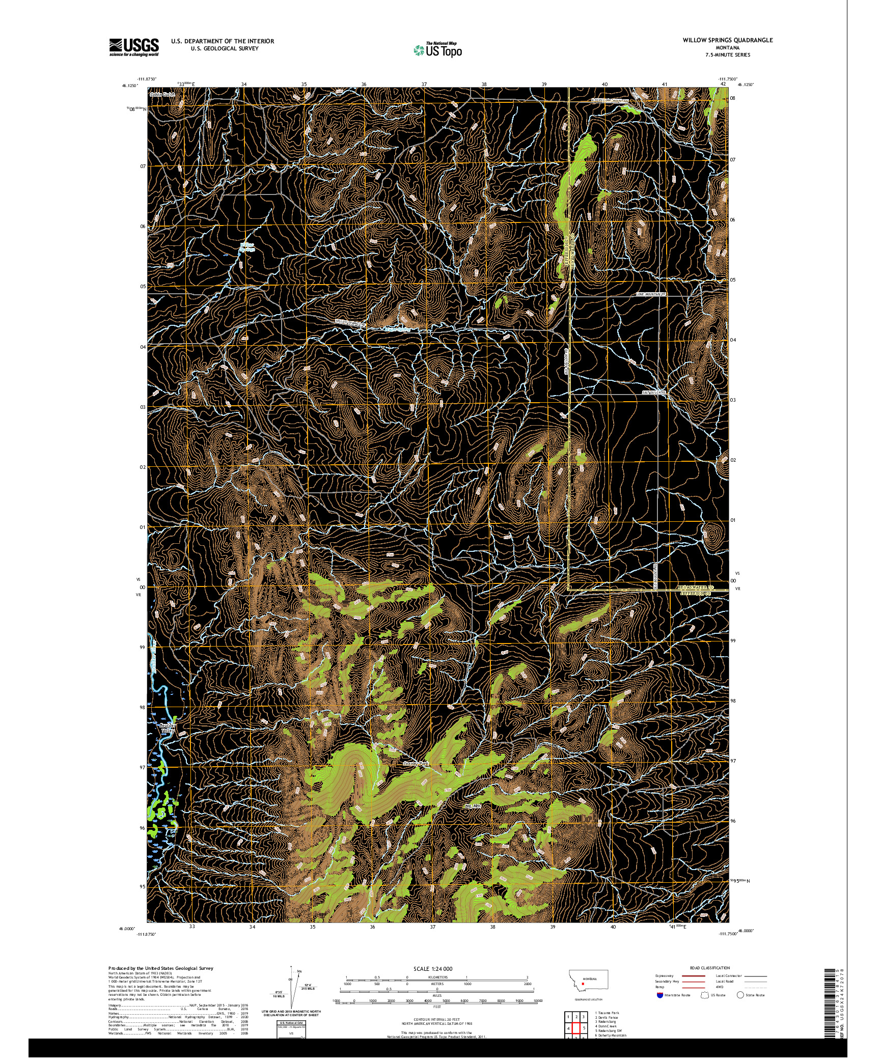 USGS US TOPO 7.5-MINUTE MAP FOR WILLOW SPRINGS, MT 2020