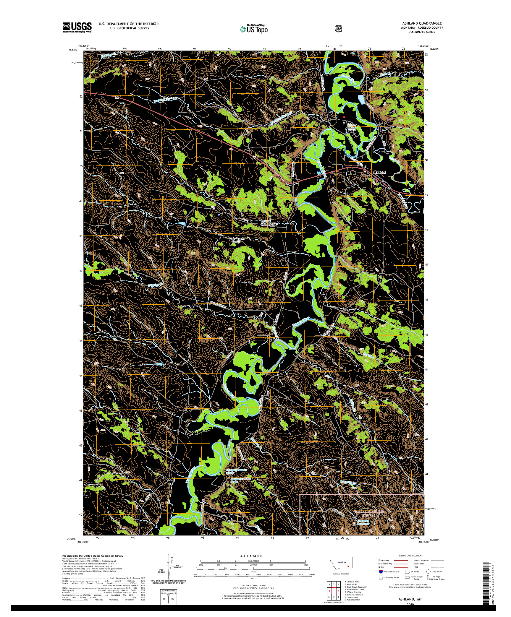 USGS US TOPO 7.5-MINUTE MAP FOR ASHLAND, MT 2020