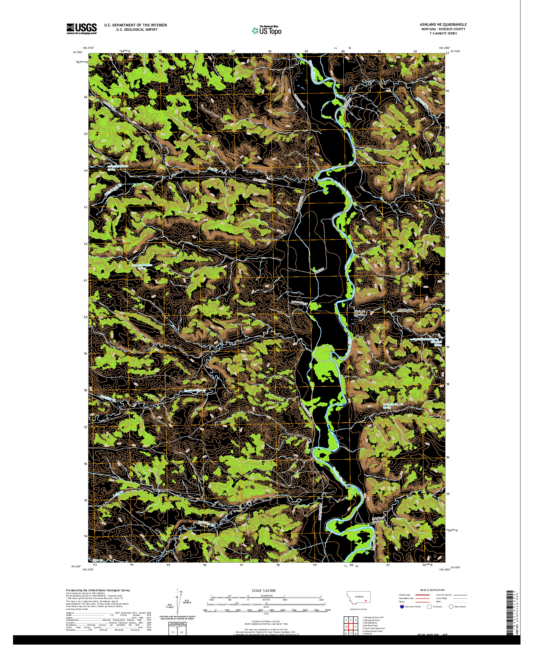 USGS US TOPO 7.5-MINUTE MAP FOR ASHLAND NE, MT 2020