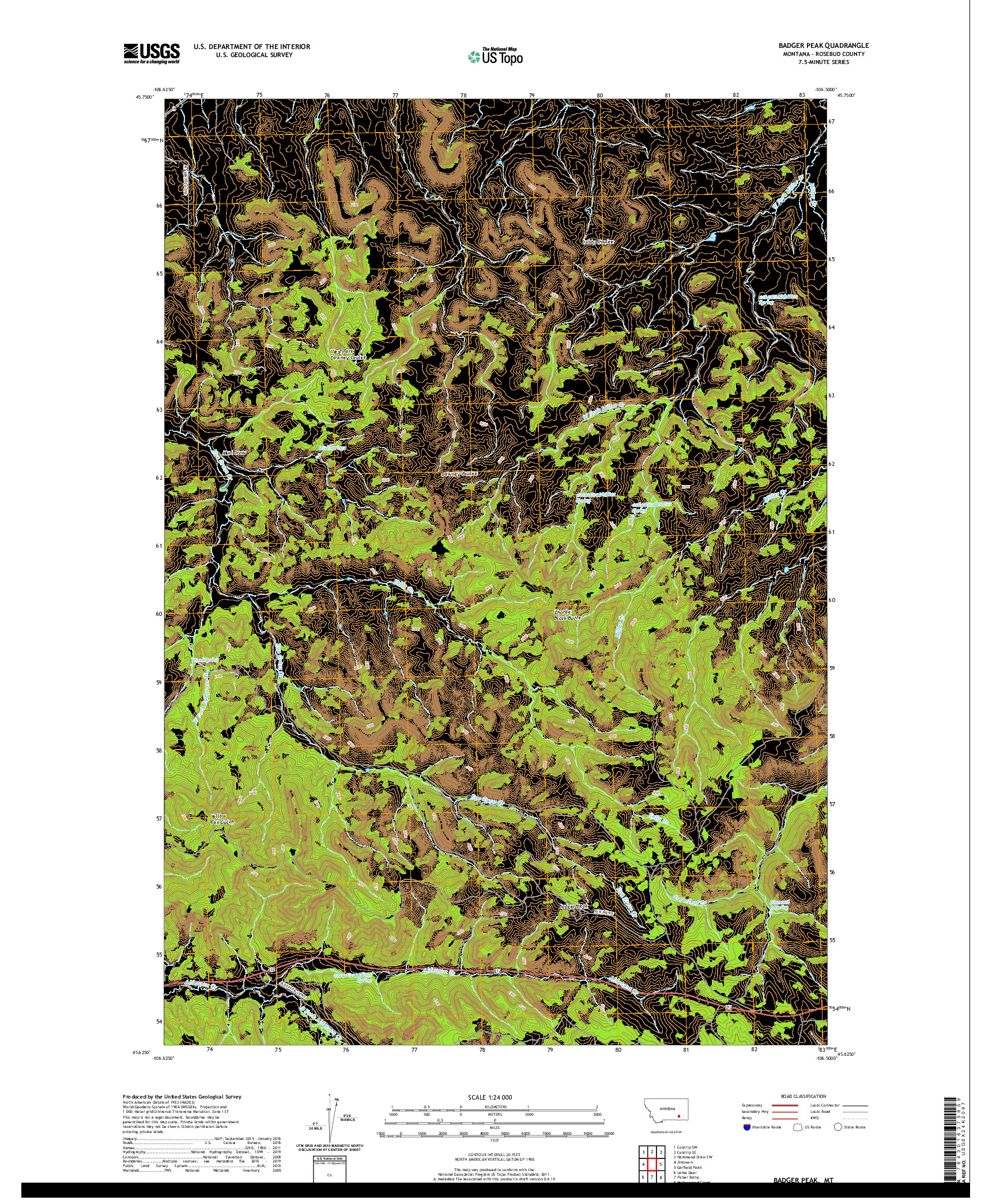 USGS US TOPO 7.5-MINUTE MAP FOR BADGER PEAK, MT 2020