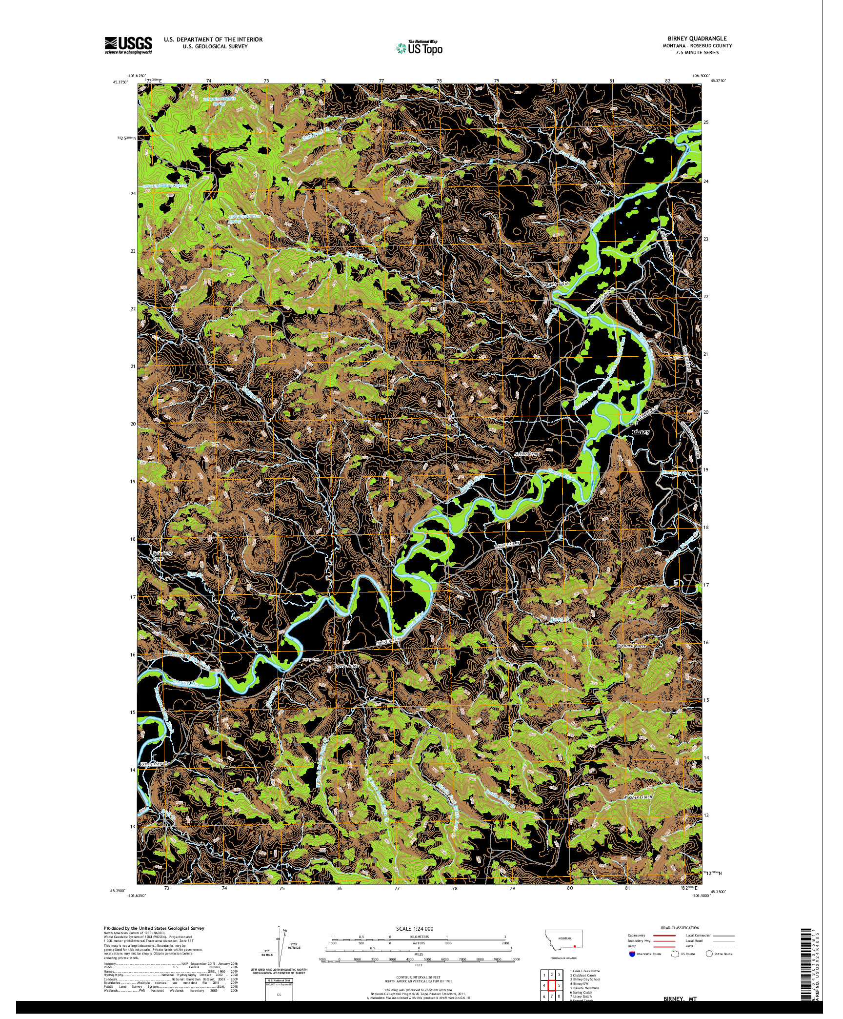 USGS US TOPO 7.5-MINUTE MAP FOR BIRNEY, MT 2020