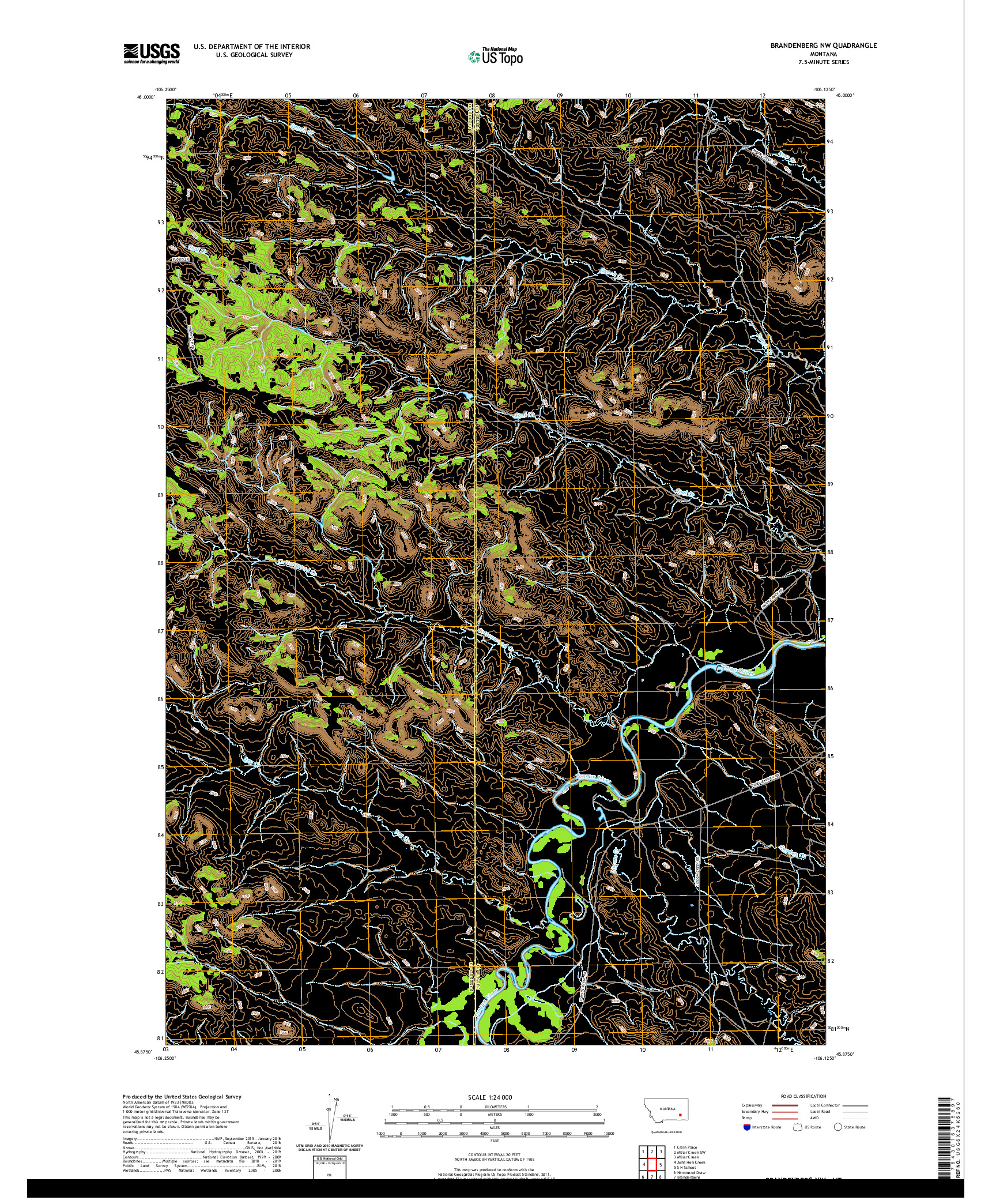 USGS US TOPO 7.5-MINUTE MAP FOR BRANDENBERG NW, MT 2020