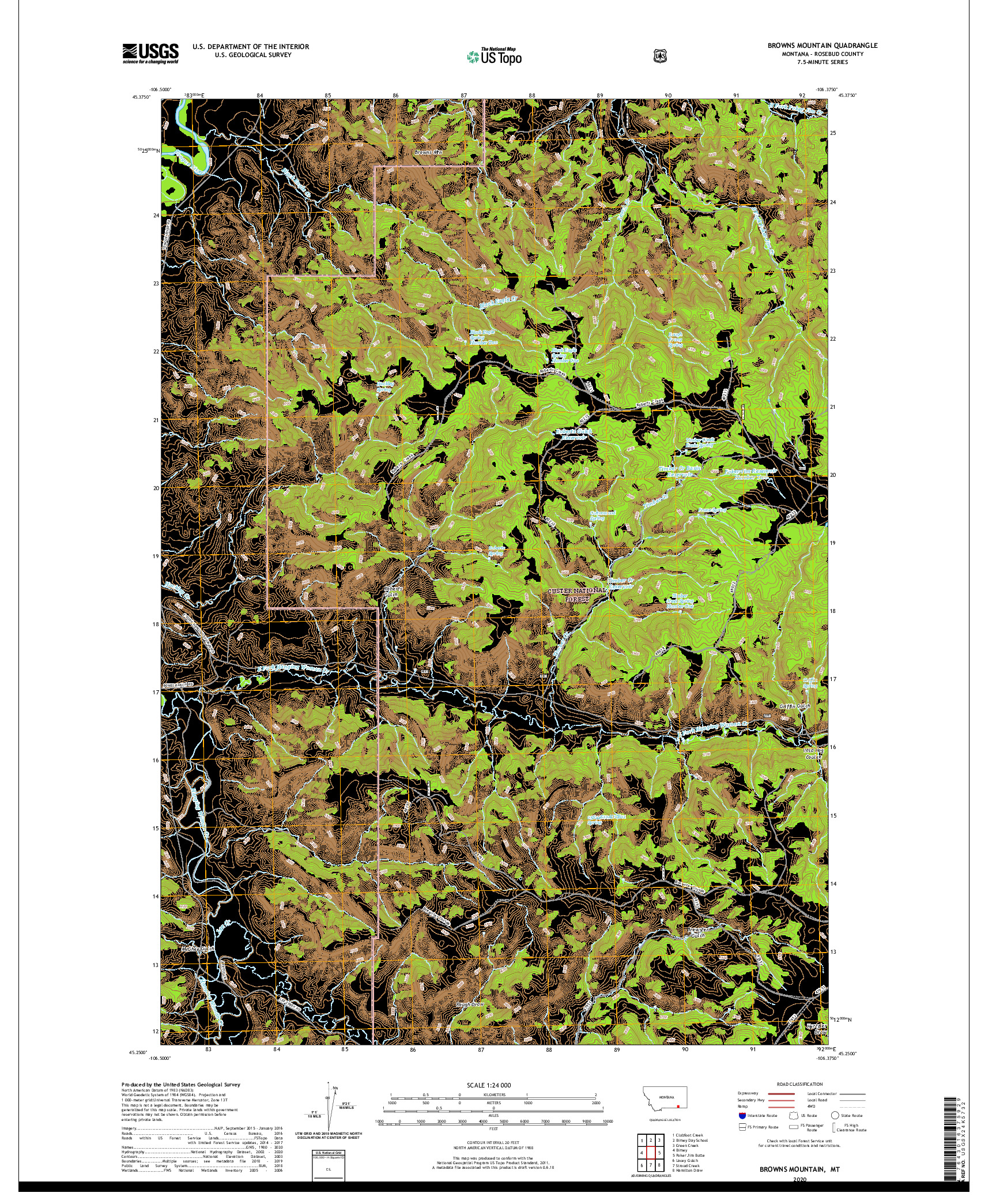 USGS US TOPO 7.5-MINUTE MAP FOR BROWNS MOUNTAIN, MT 2020