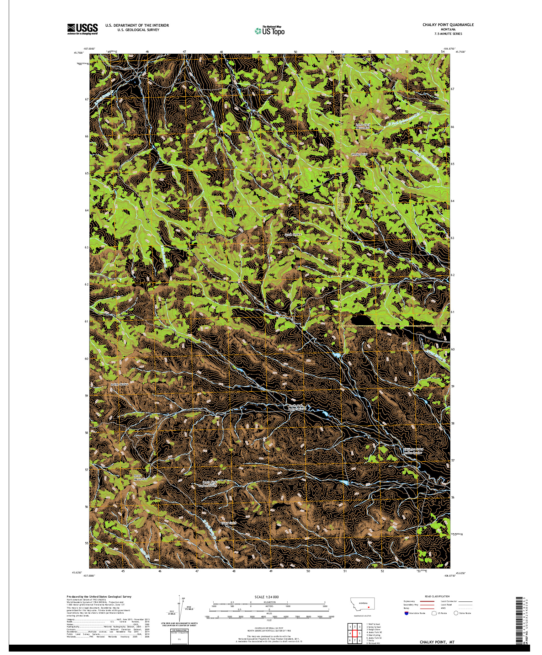 USGS US TOPO 7.5-MINUTE MAP FOR CHALKY POINT, MT 2020