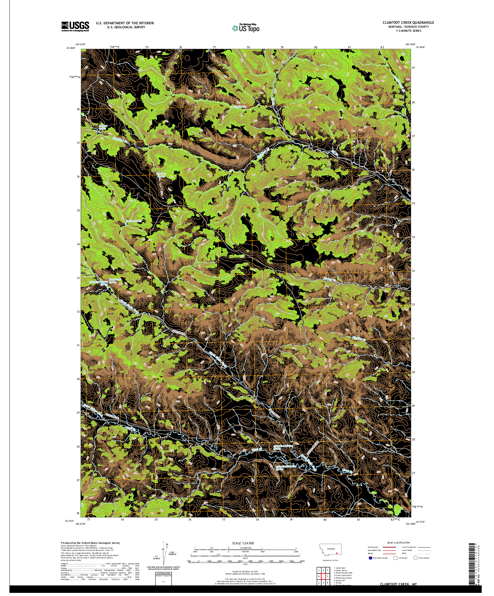 USGS US TOPO 7.5-MINUTE MAP FOR CLUBFOOT CREEK, MT 2020