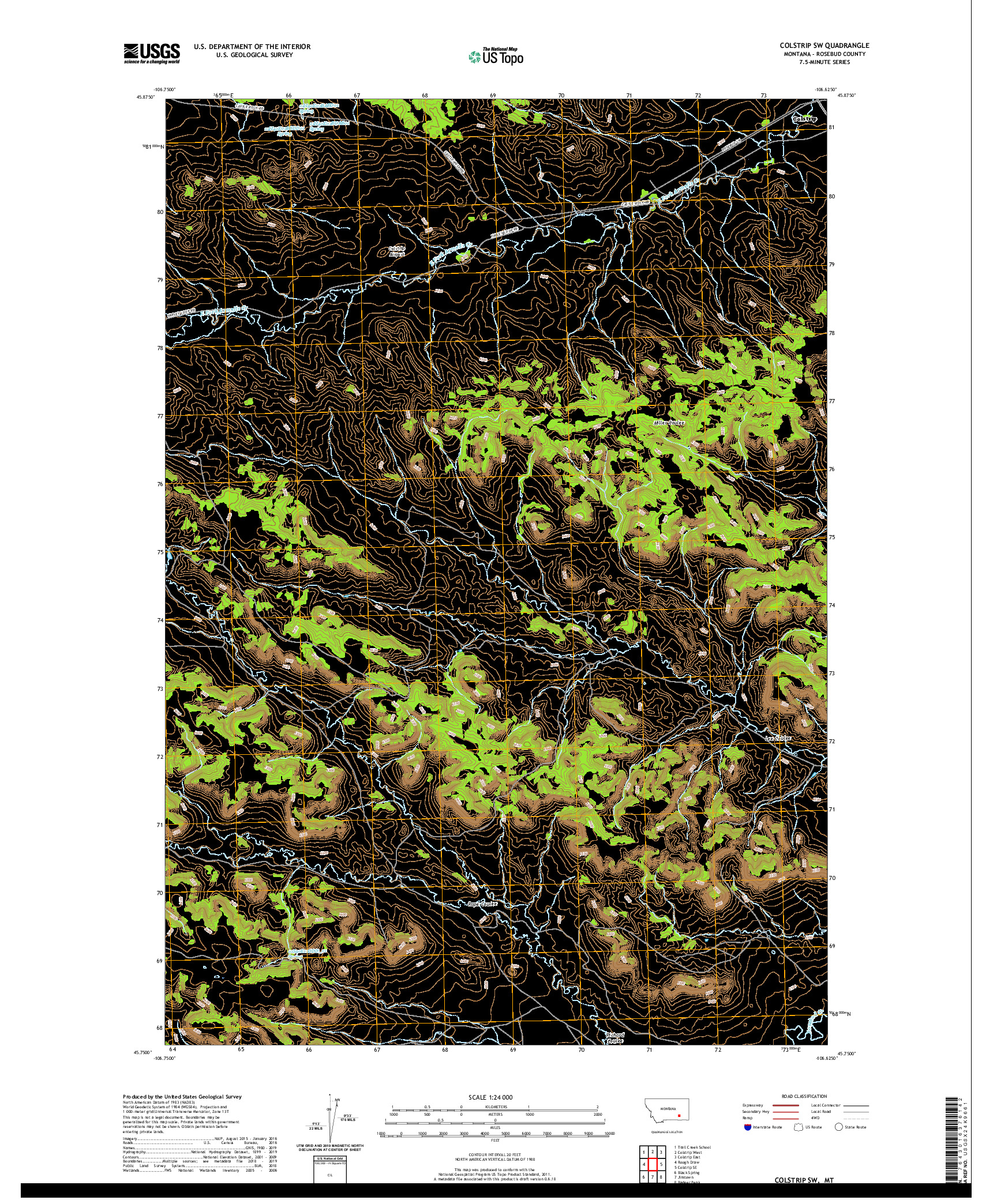 USGS US TOPO 7.5-MINUTE MAP FOR COLSTRIP SW, MT 2020