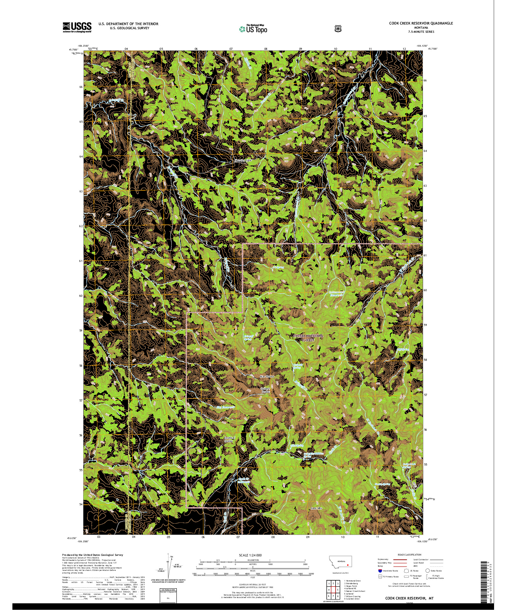 USGS US TOPO 7.5-MINUTE MAP FOR COOK CREEK RESERVOIR, MT 2020