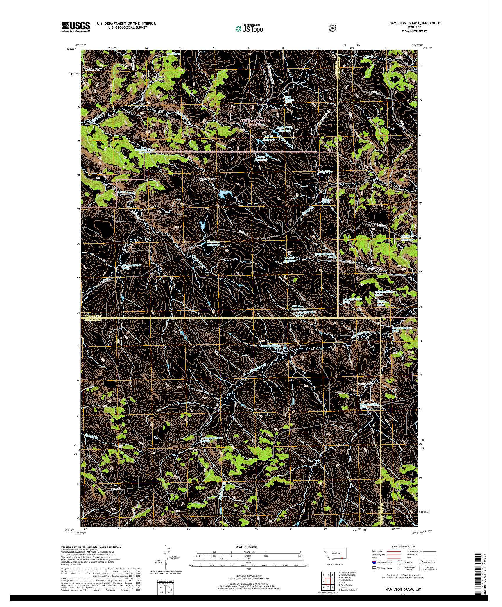 USGS US TOPO 7.5-MINUTE MAP FOR HAMILTON DRAW, MT 2020