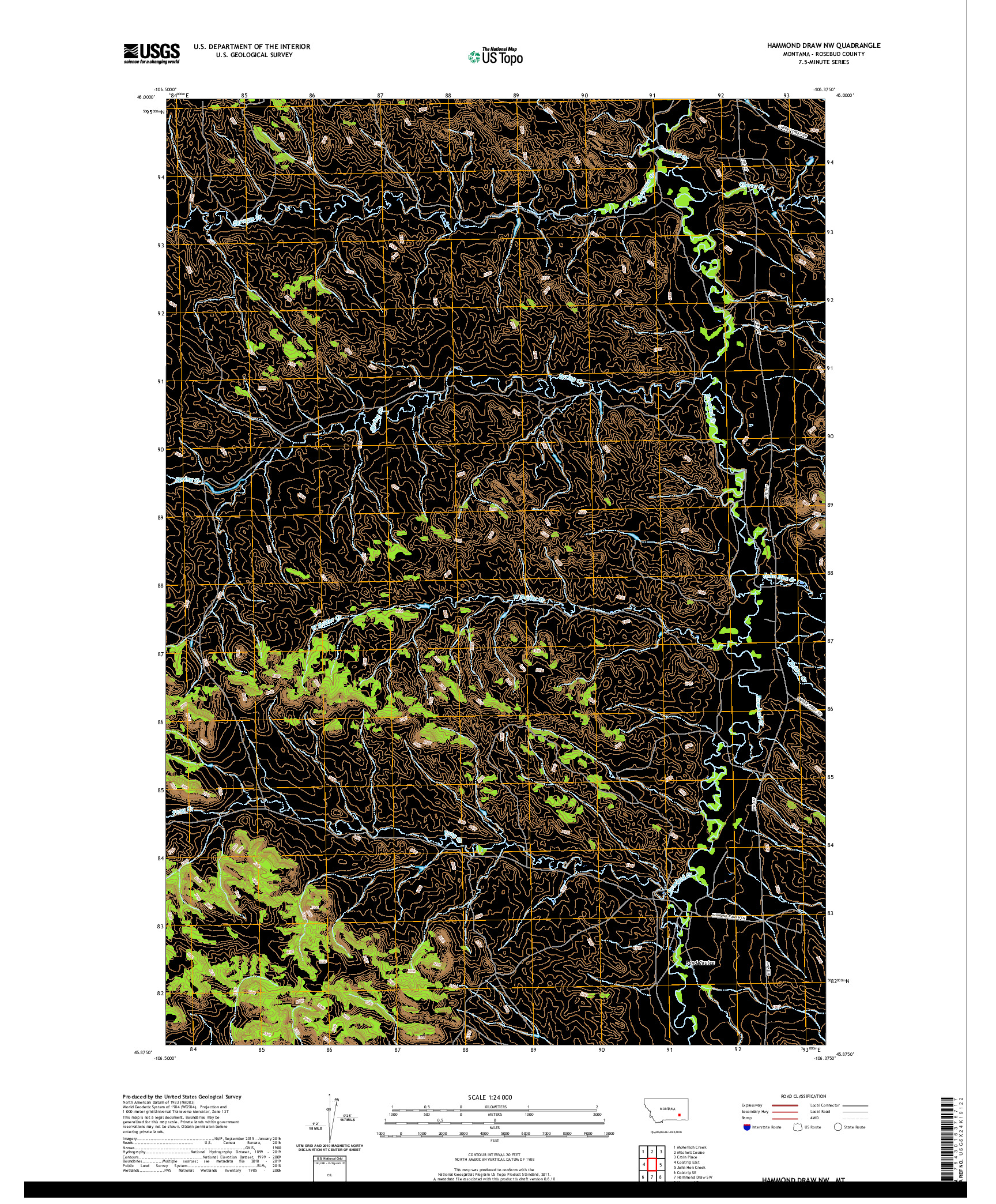 USGS US TOPO 7.5-MINUTE MAP FOR HAMMOND DRAW NW, MT 2020