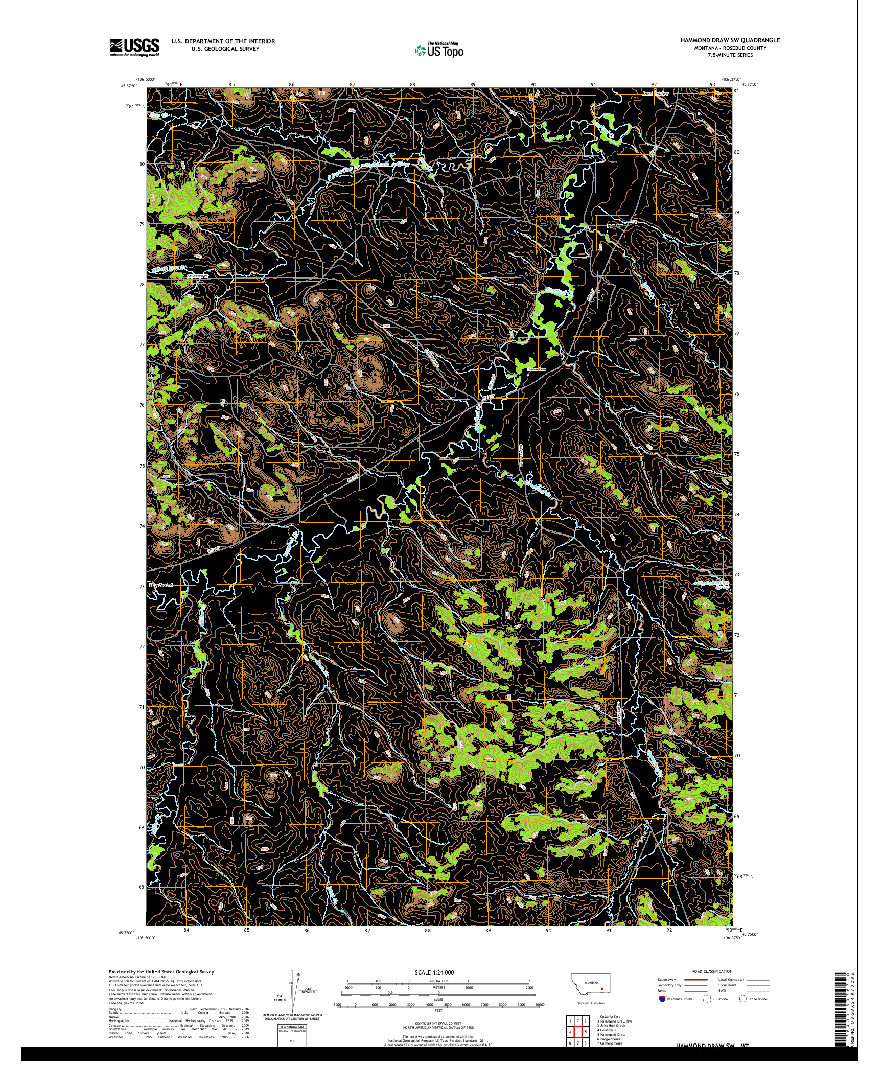 USGS US TOPO 7.5-MINUTE MAP FOR HAMMOND DRAW SW, MT 2020