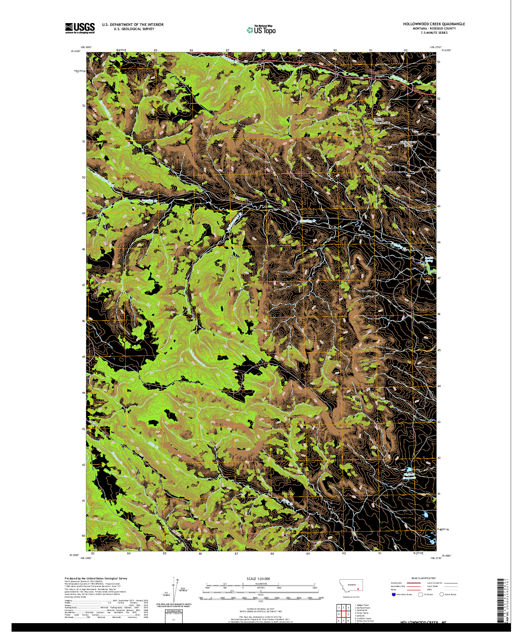 USGS US TOPO 7.5-MINUTE MAP FOR HOLLOWWOOD CREEK, MT 2020