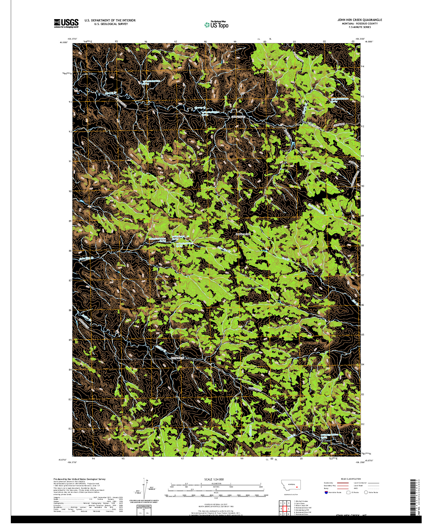 USGS US TOPO 7.5-MINUTE MAP FOR JOHN HEN CREEK, MT 2020