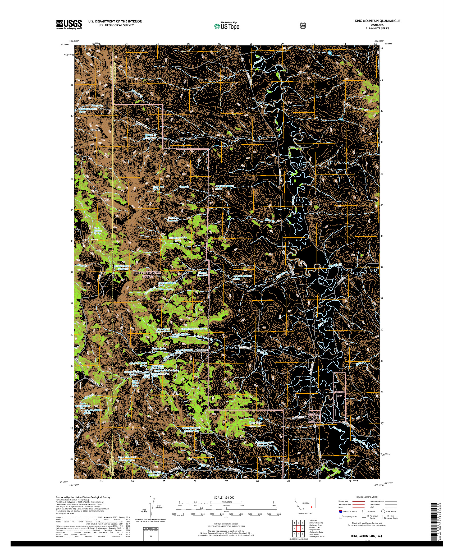 USGS US TOPO 7.5-MINUTE MAP FOR KING MOUNTAIN, MT 2020