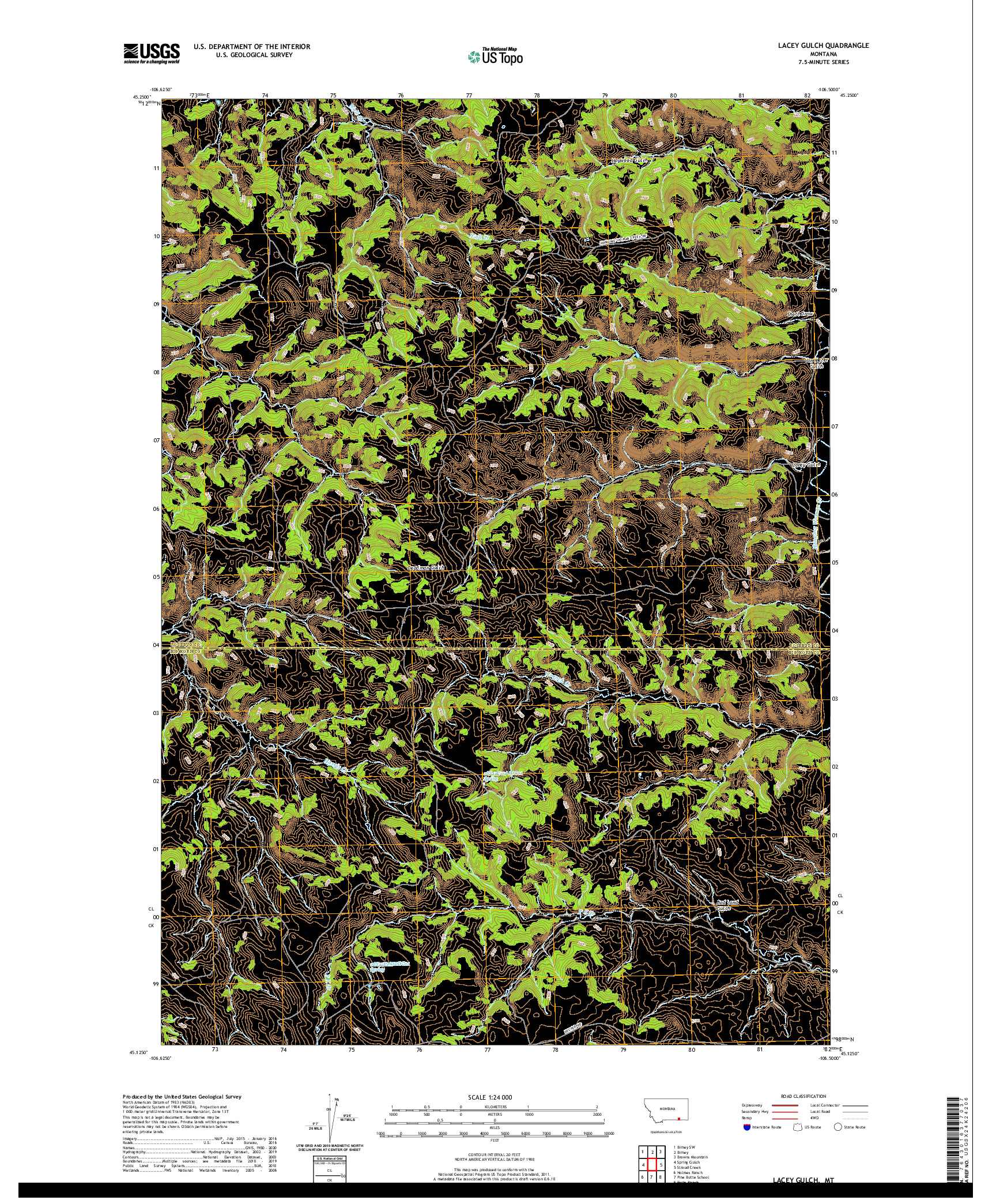 USGS US TOPO 7.5-MINUTE MAP FOR LACEY GULCH, MT 2020