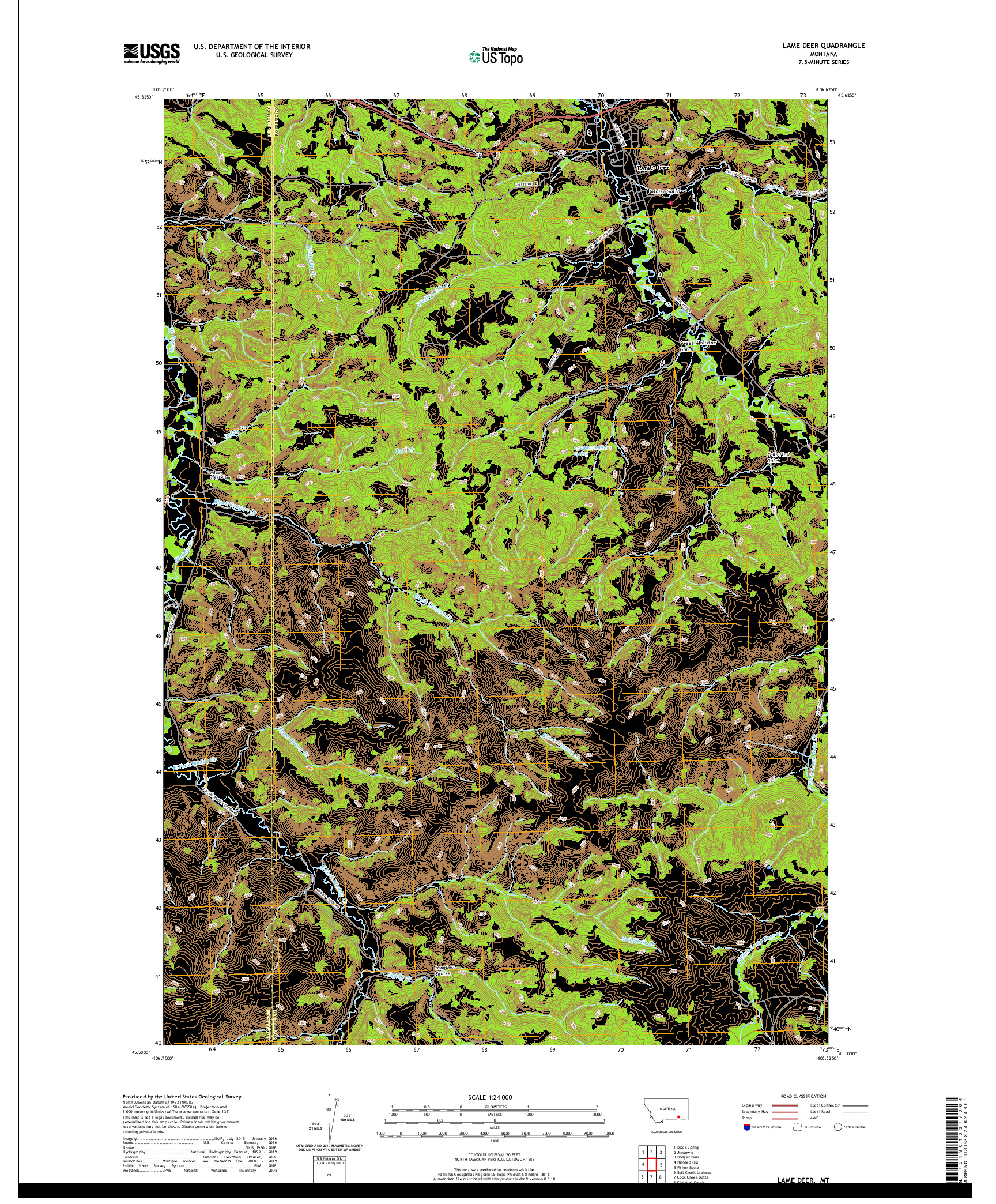 USGS US TOPO 7.5-MINUTE MAP FOR LAME DEER, MT 2020