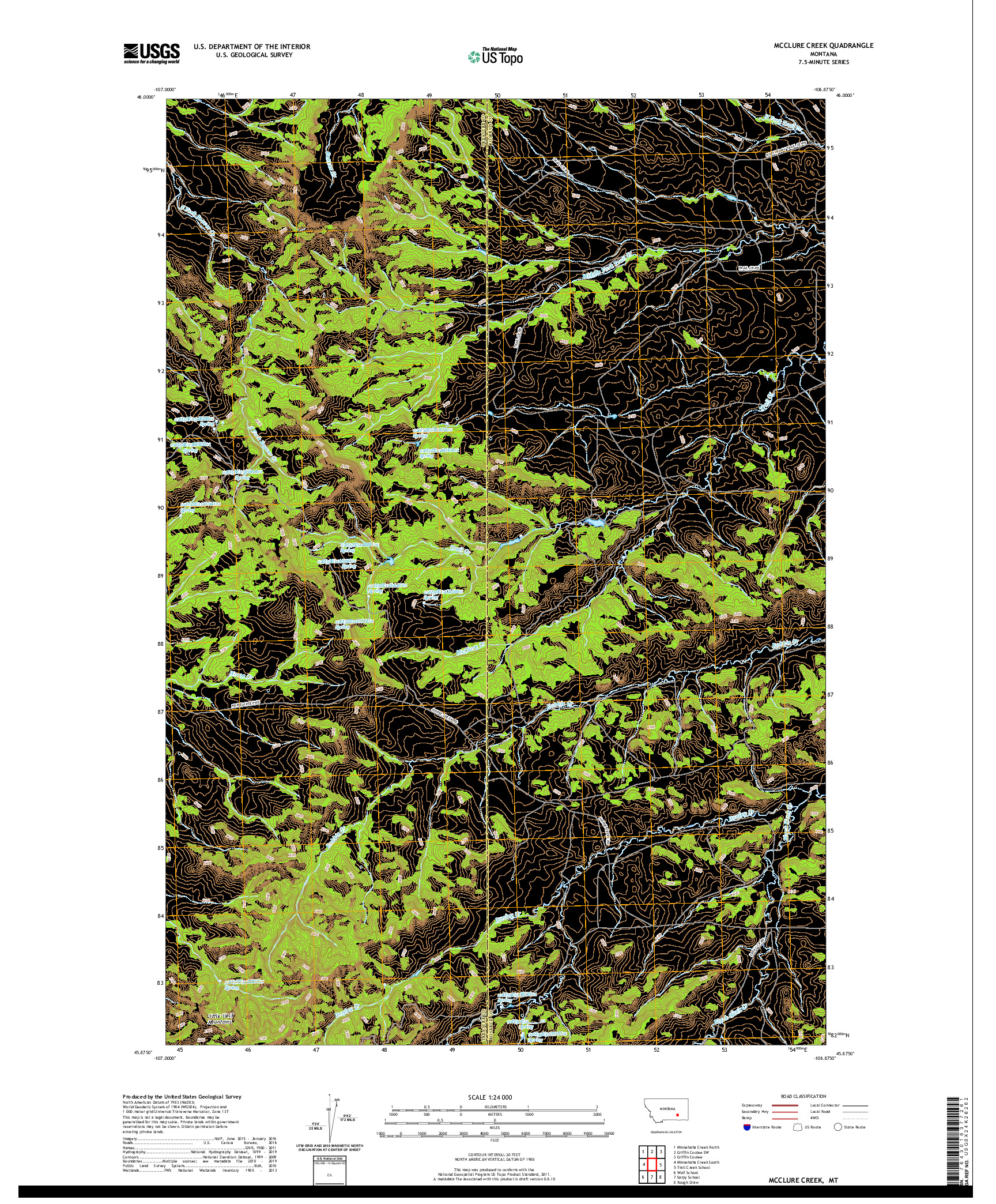 USGS US TOPO 7.5-MINUTE MAP FOR MCCLURE CREEK, MT 2020