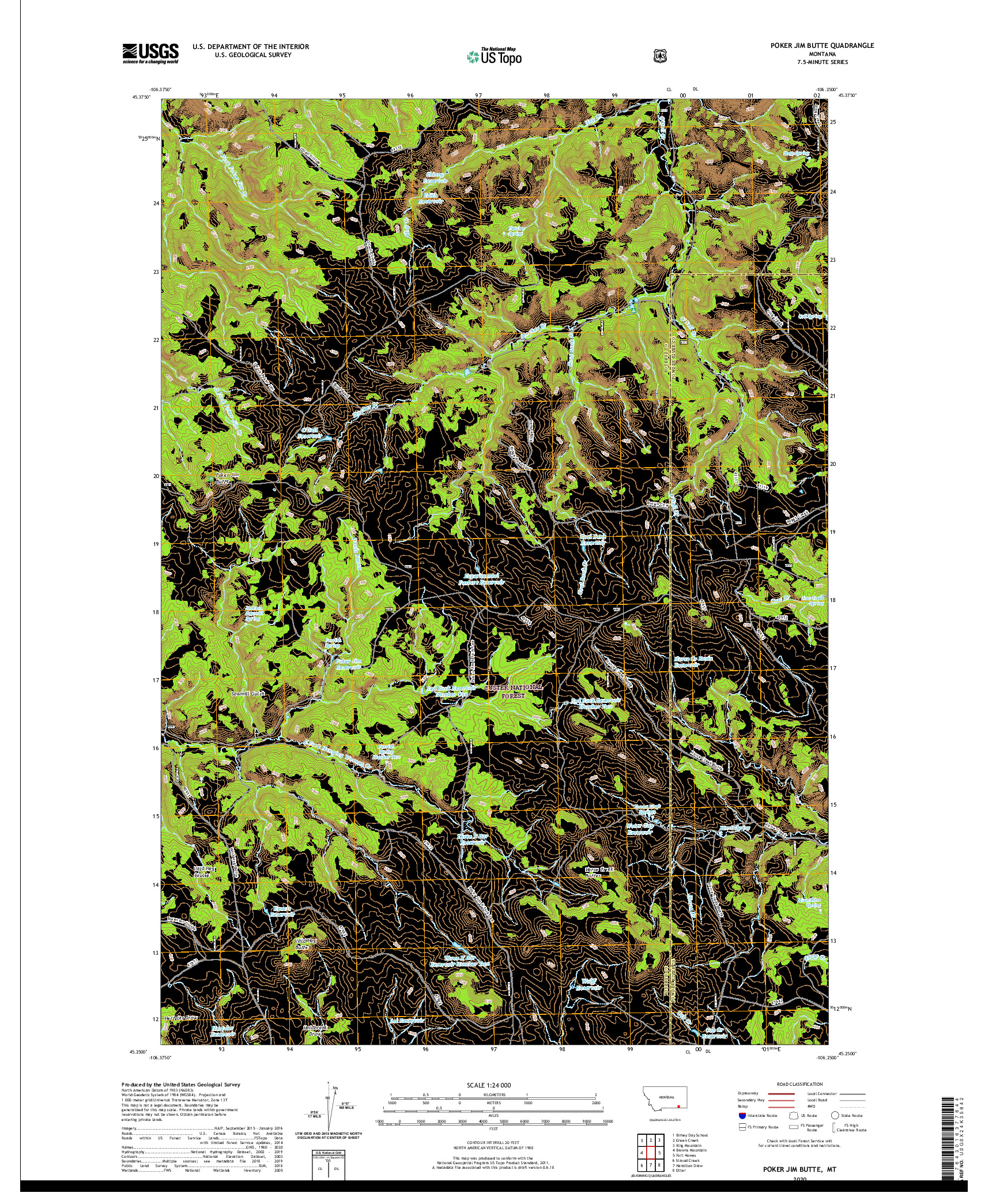 USGS US TOPO 7.5-MINUTE MAP FOR POKER JIM BUTTE, MT 2020