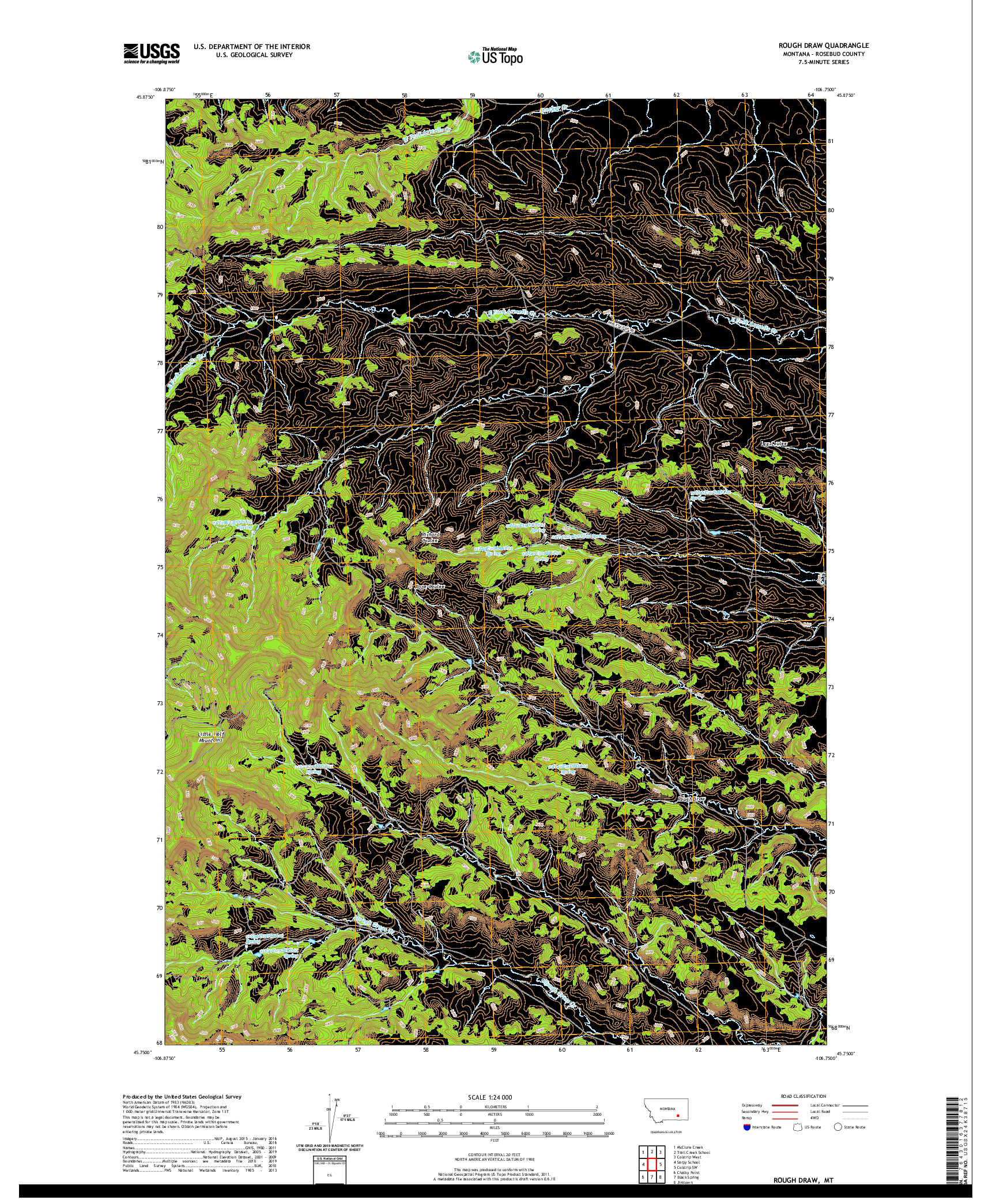 USGS US TOPO 7.5-MINUTE MAP FOR ROUGH DRAW, MT 2020