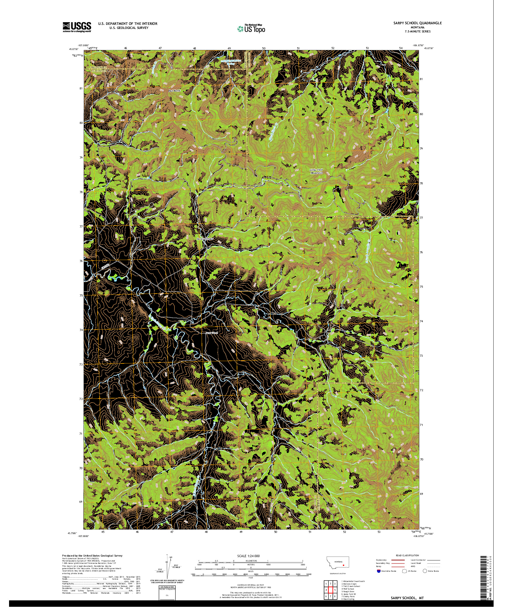 USGS US TOPO 7.5-MINUTE MAP FOR SARPY SCHOOL, MT 2020