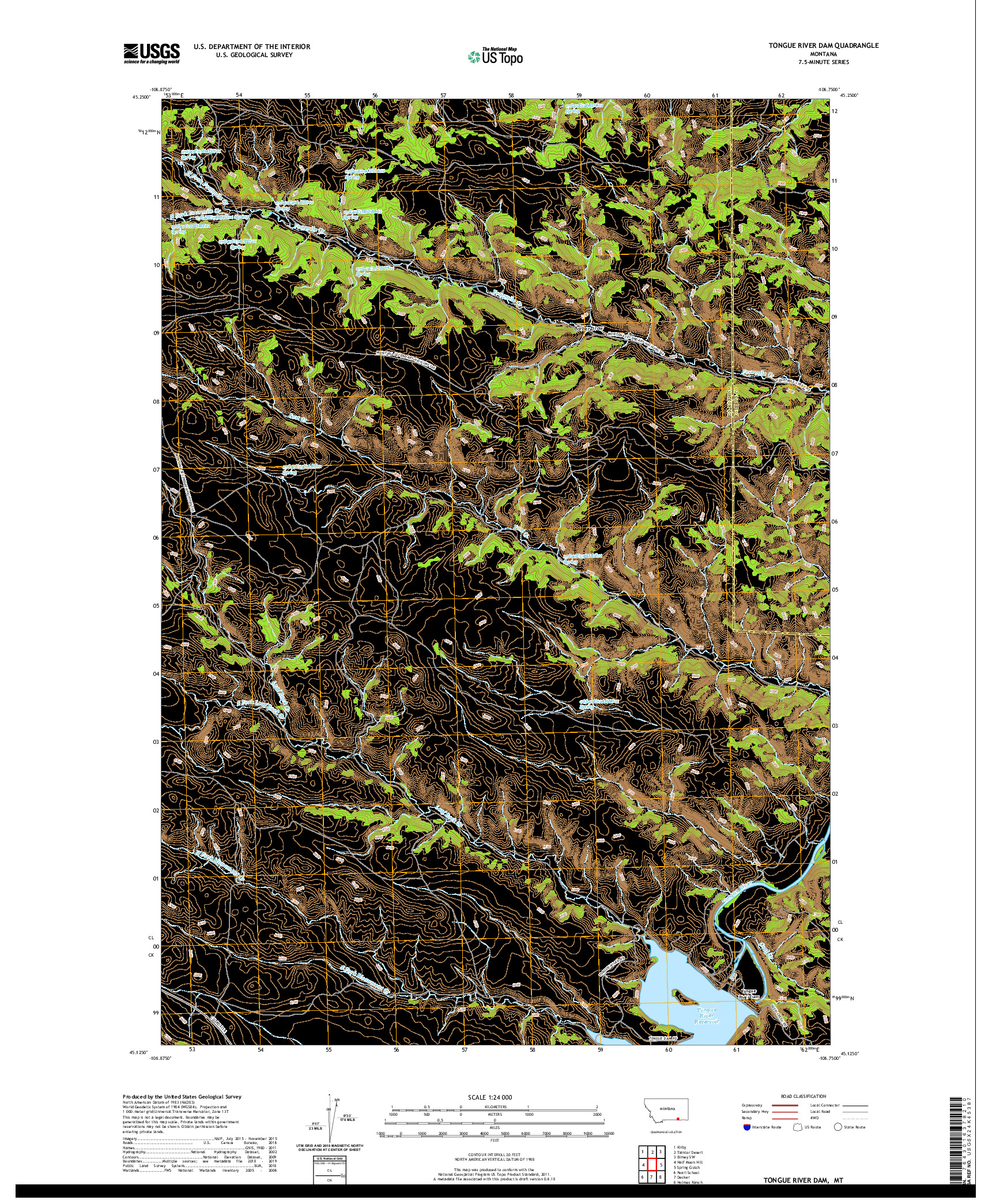 USGS US TOPO 7.5-MINUTE MAP FOR TONGUE RIVER DAM, MT 2020
