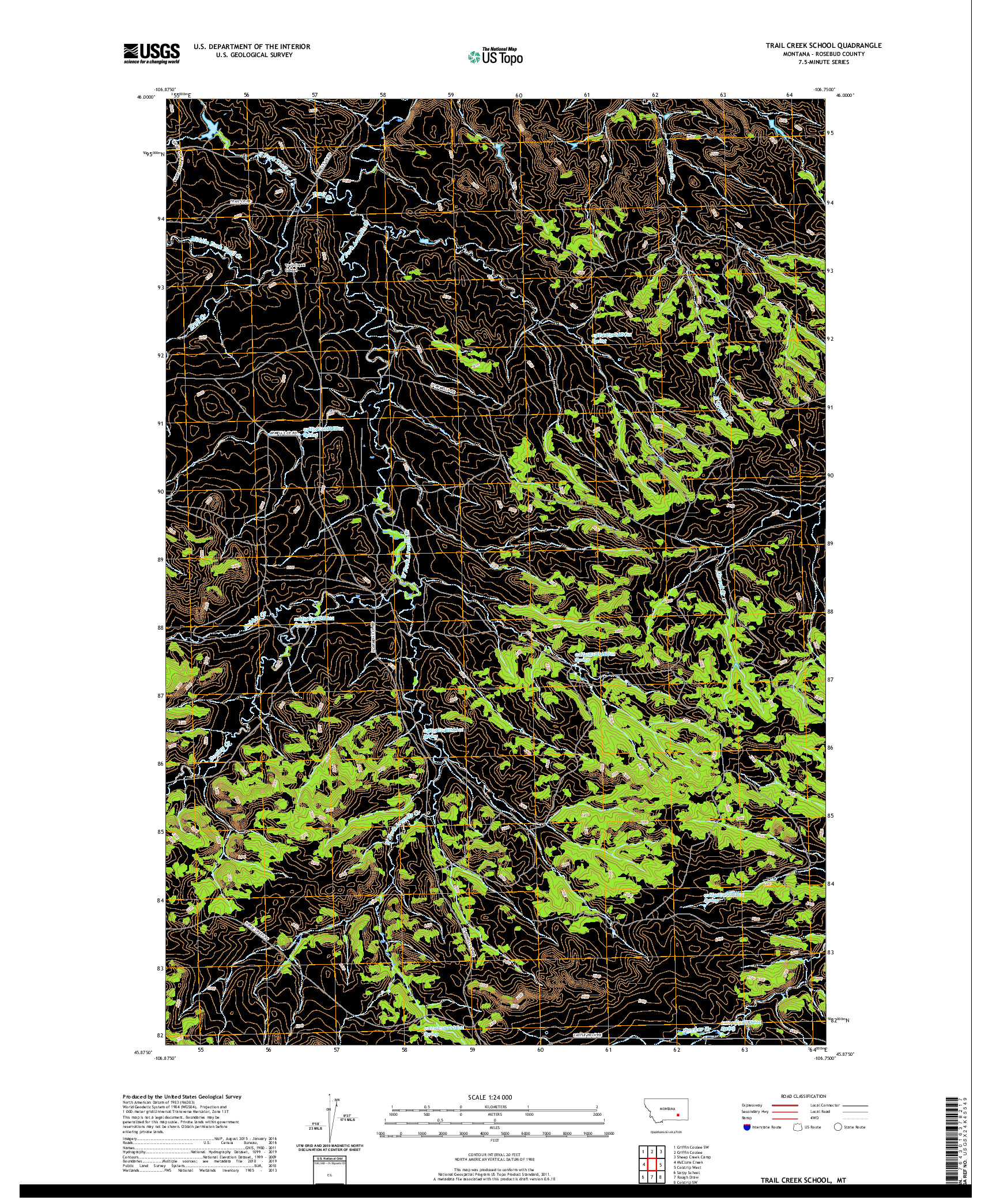 USGS US TOPO 7.5-MINUTE MAP FOR TRAIL CREEK SCHOOL, MT 2020