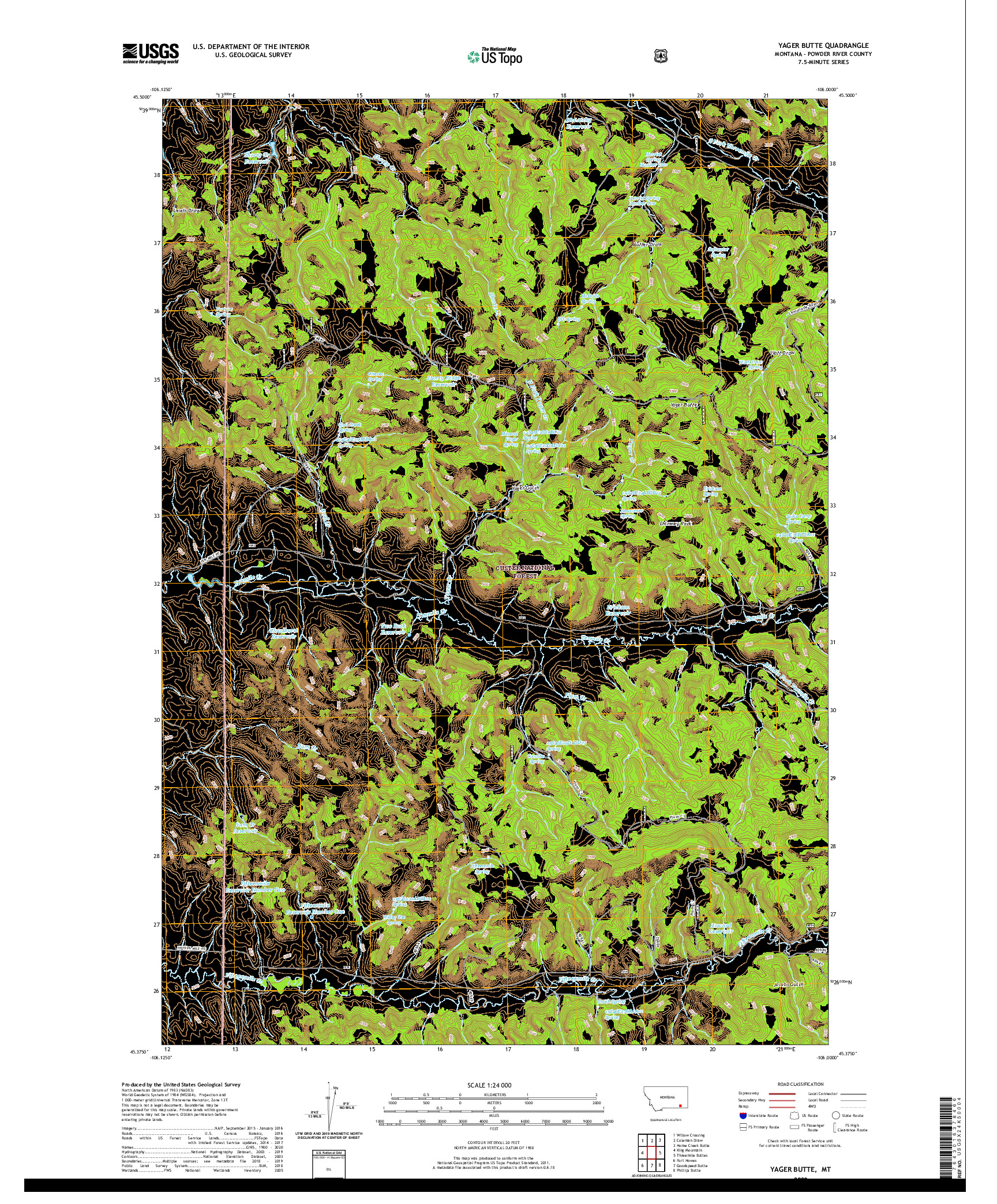 USGS US TOPO 7.5-MINUTE MAP FOR YAGER BUTTE, MT 2020