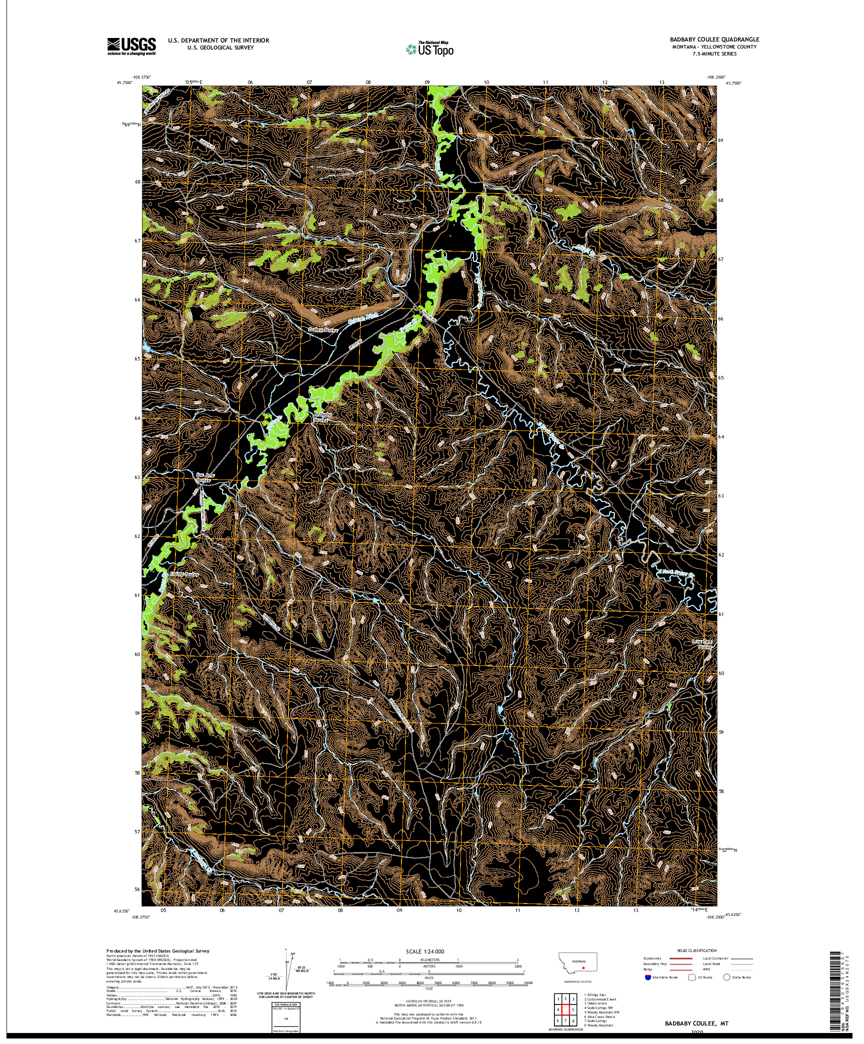 USGS US TOPO 7.5-MINUTE MAP FOR BADBABY COULEE, MT 2020