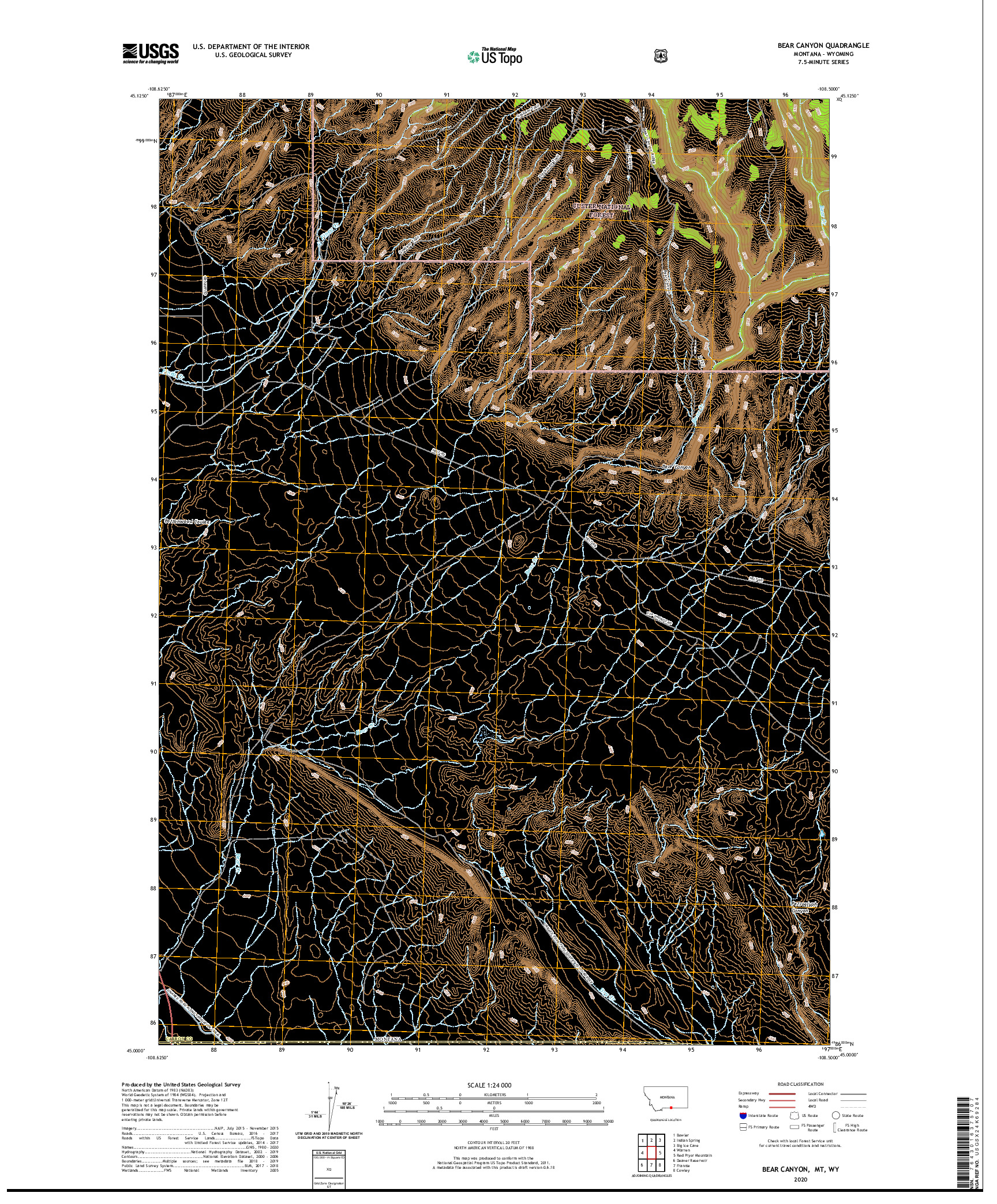 USGS US TOPO 7.5-MINUTE MAP FOR BEAR CANYON, MT,WY 2020