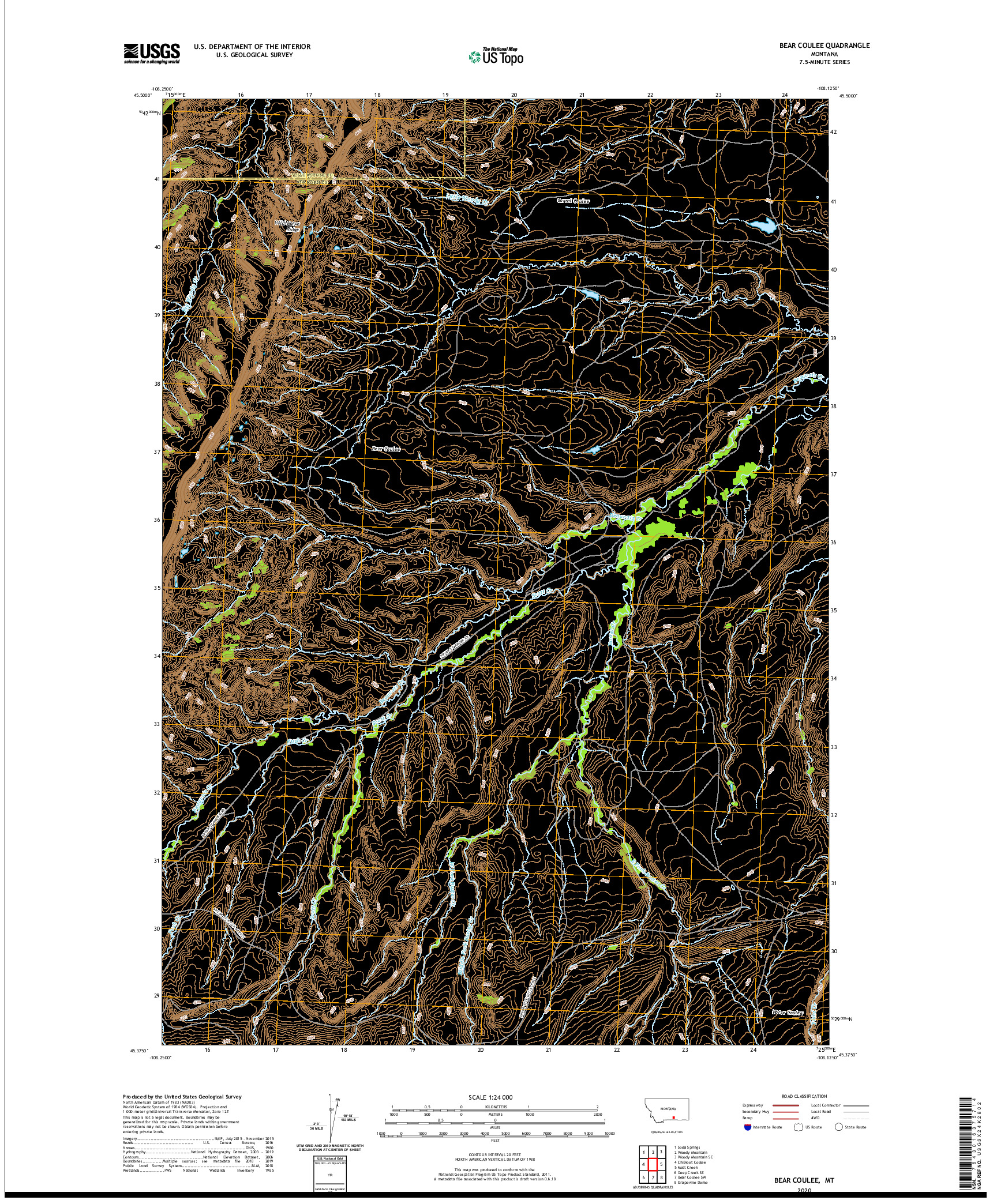 USGS US TOPO 7.5-MINUTE MAP FOR BEAR COULEE, MT 2020