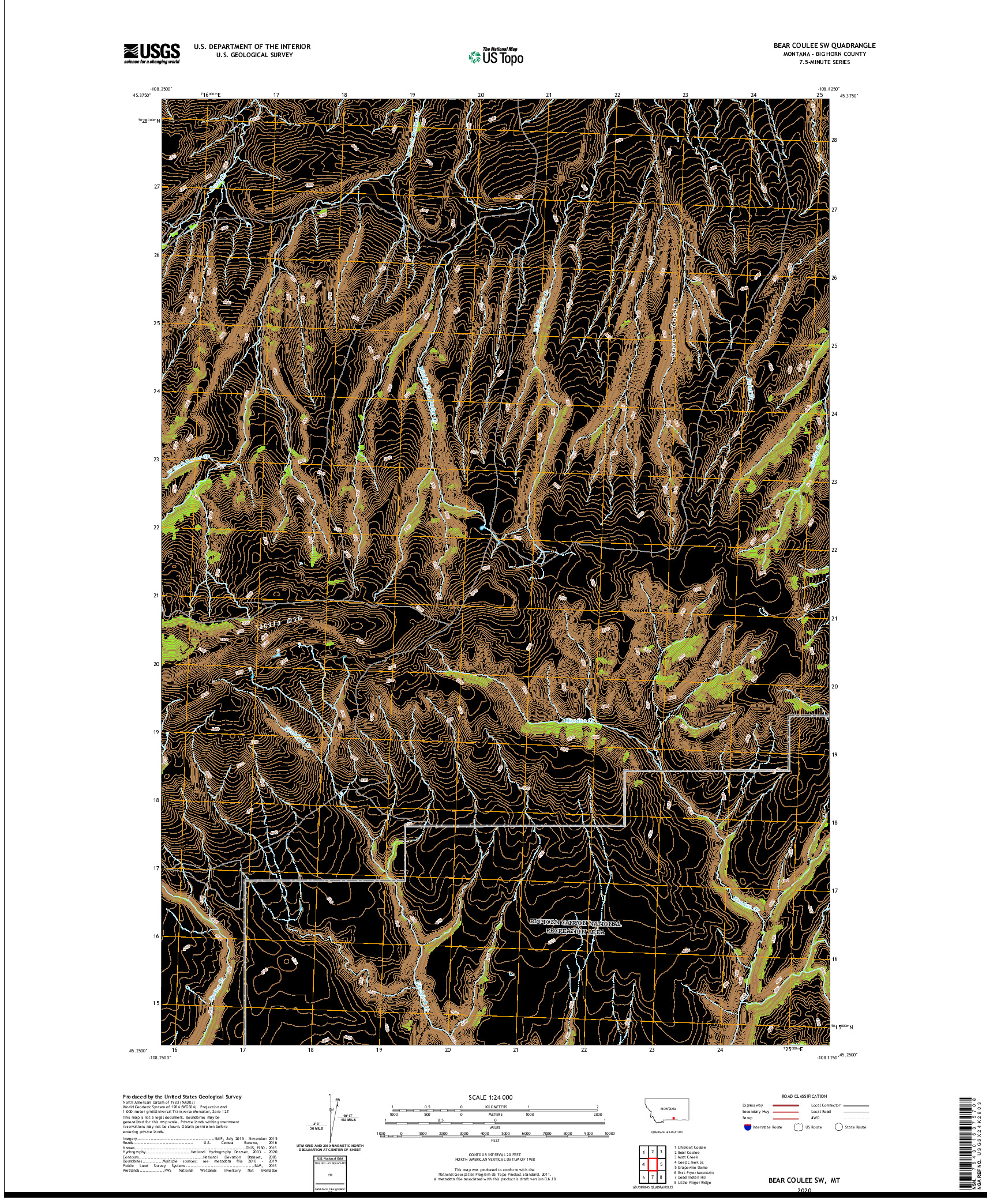 USGS US TOPO 7.5-MINUTE MAP FOR BEAR COULEE SW, MT 2020