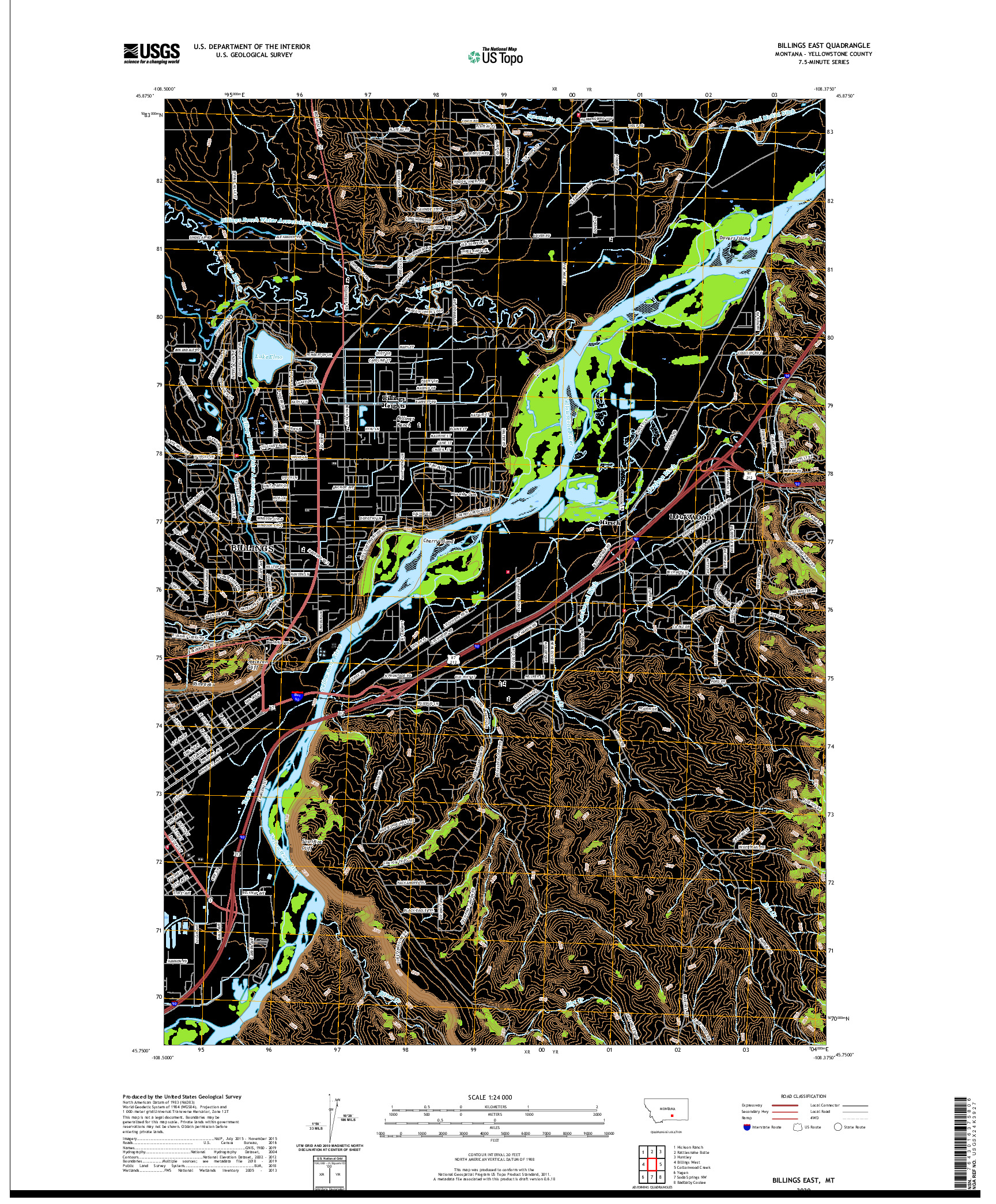 USGS US TOPO 7.5-MINUTE MAP FOR BILLINGS EAST, MT 2020