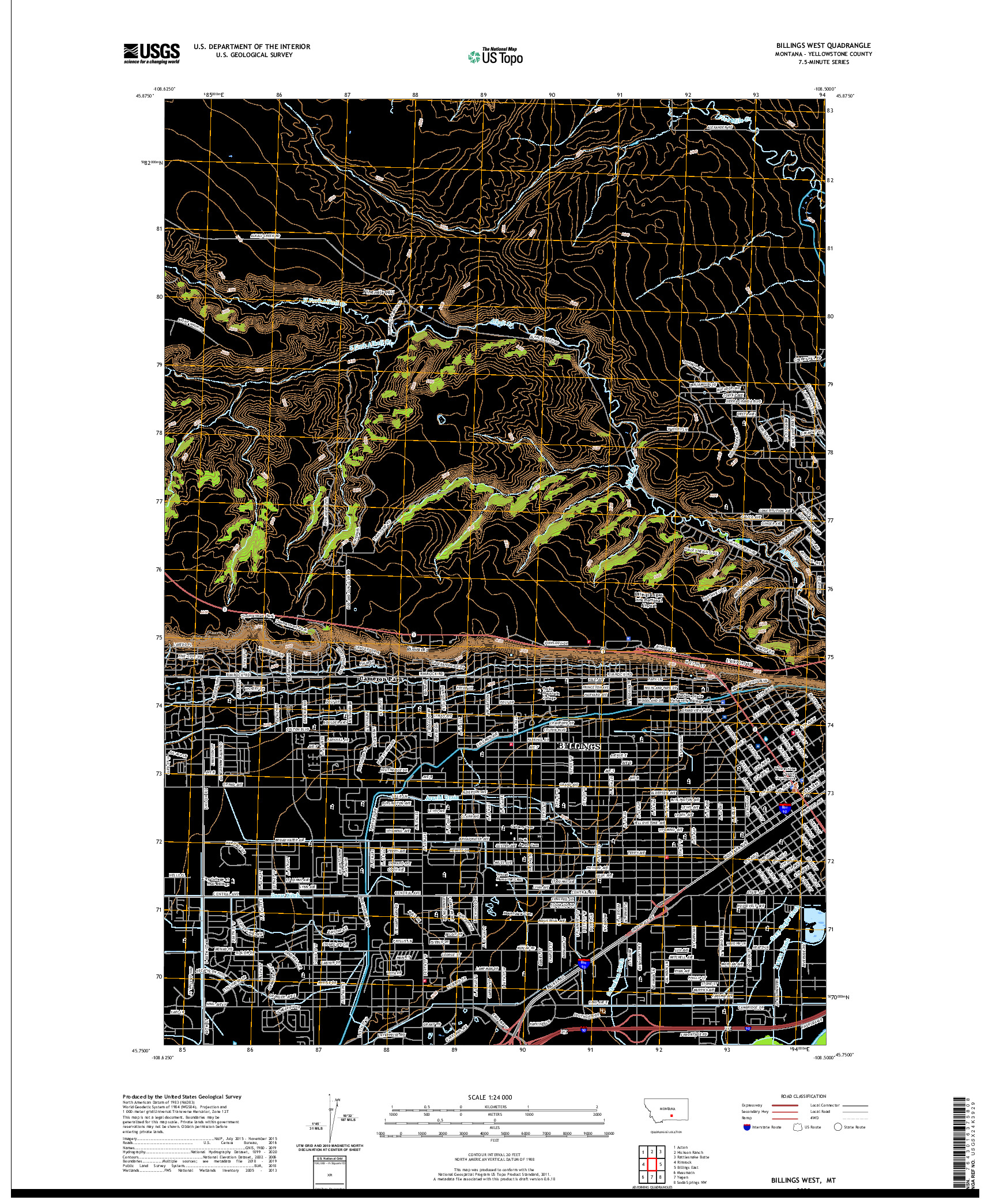 USGS US TOPO 7.5-MINUTE MAP FOR BILLINGS WEST, MT 2020