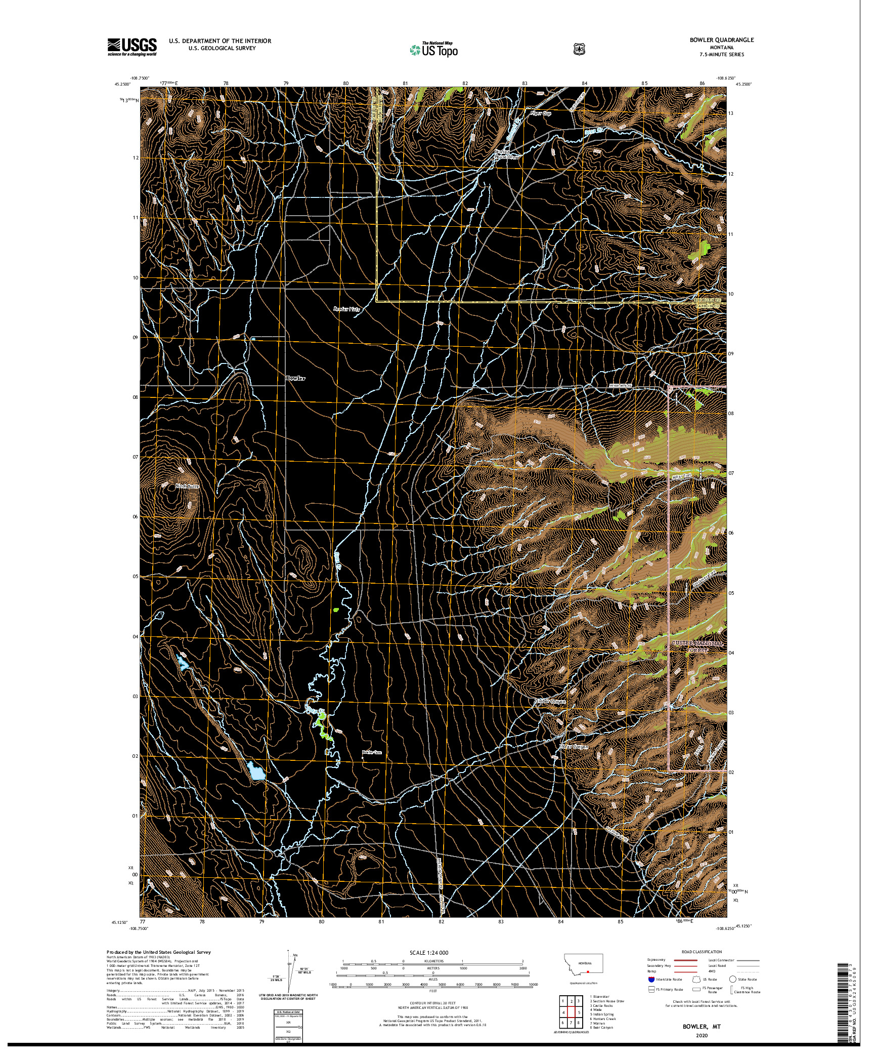 USGS US TOPO 7.5-MINUTE MAP FOR BOWLER, MT 2020