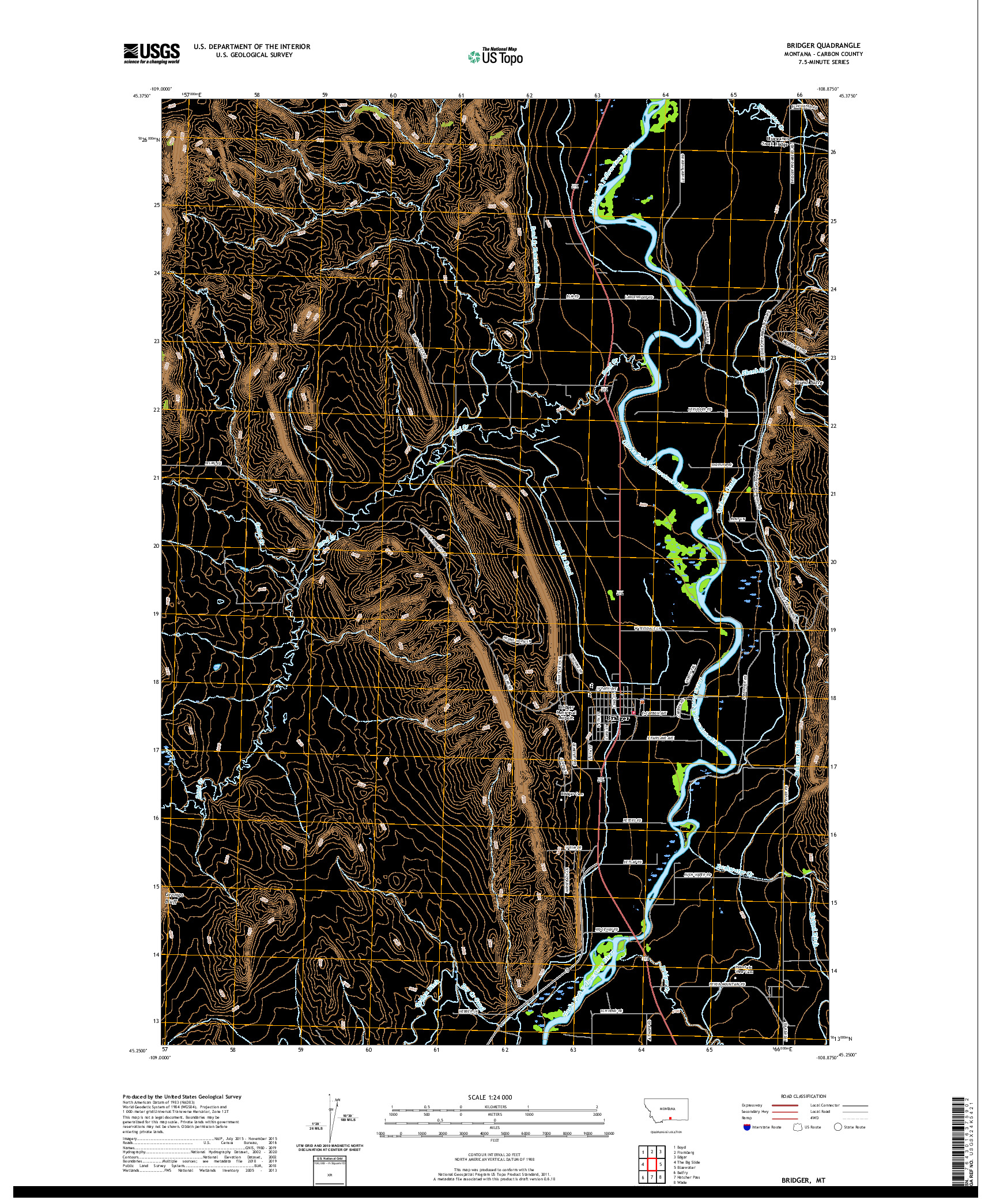 USGS US TOPO 7.5-MINUTE MAP FOR BRIDGER, MT 2020