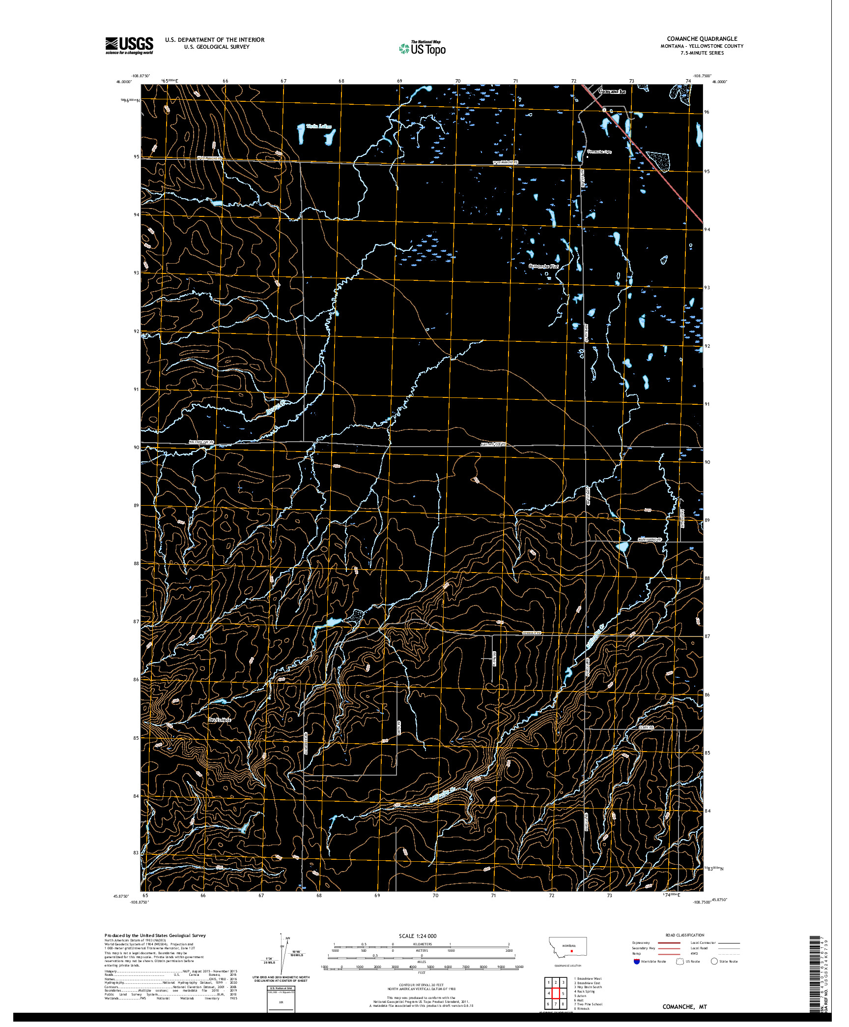 USGS US TOPO 7.5-MINUTE MAP FOR COMANCHE, MT 2020