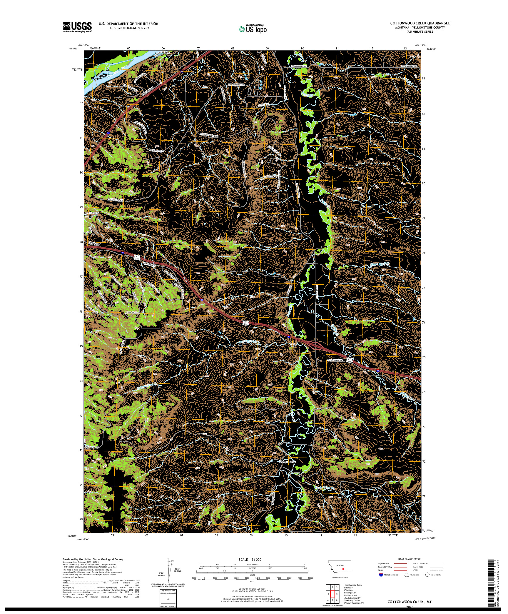 USGS US TOPO 7.5-MINUTE MAP FOR COTTONWOOD CREEK, MT 2020