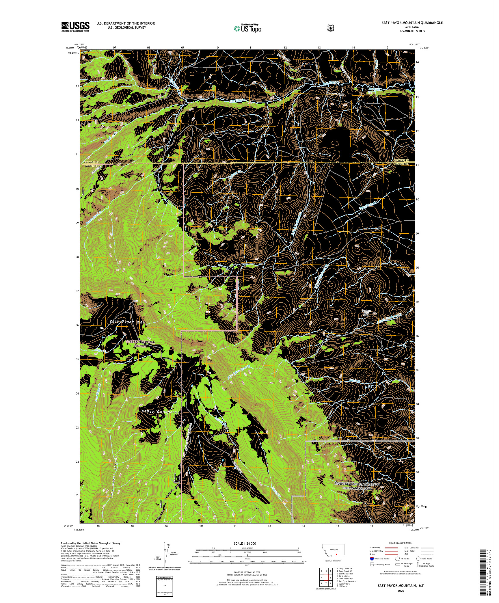 USGS US TOPO 7.5-MINUTE MAP FOR EAST PRYOR MOUNTAIN, MT 2020