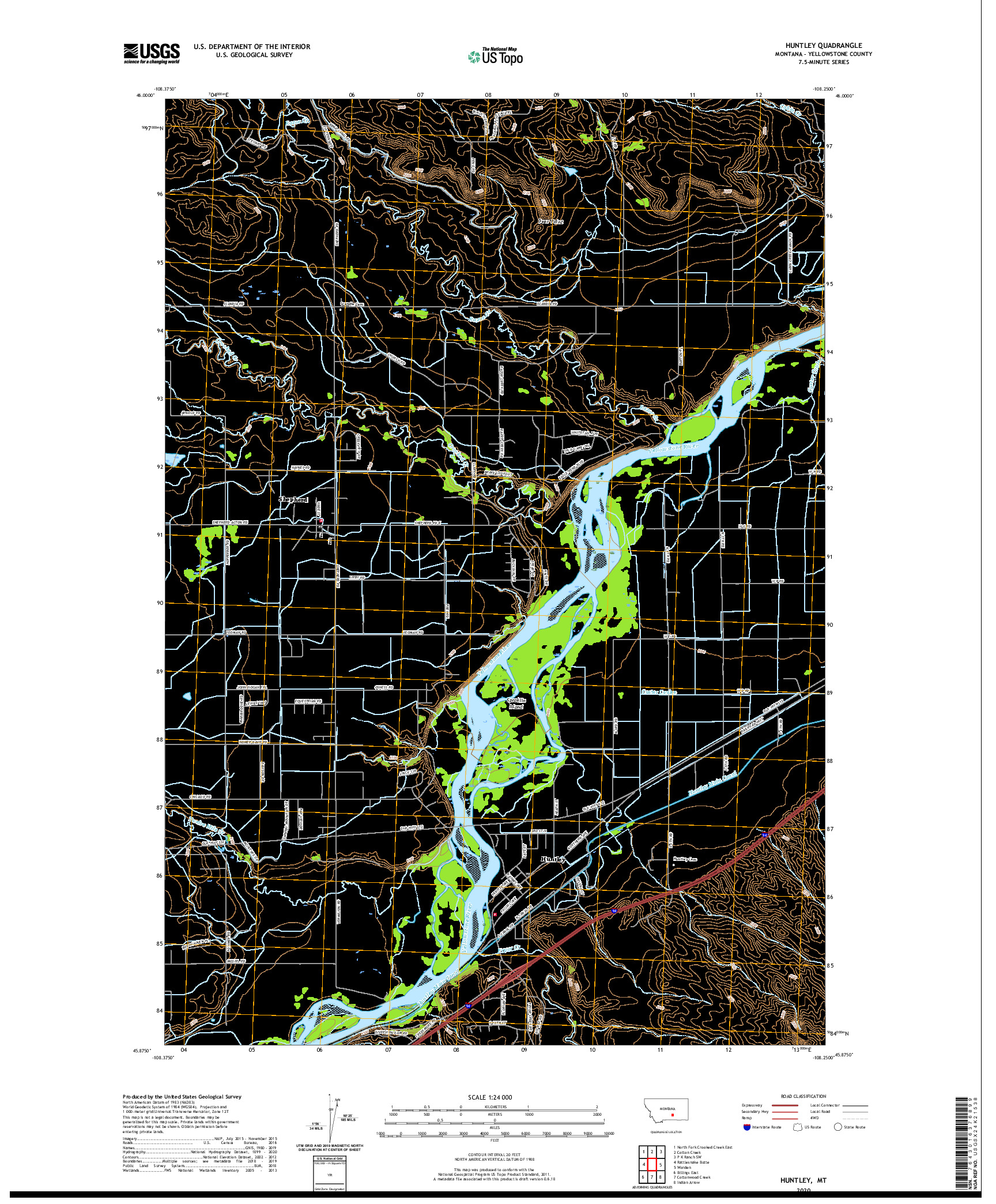 USGS US TOPO 7.5-MINUTE MAP FOR HUNTLEY, MT 2020