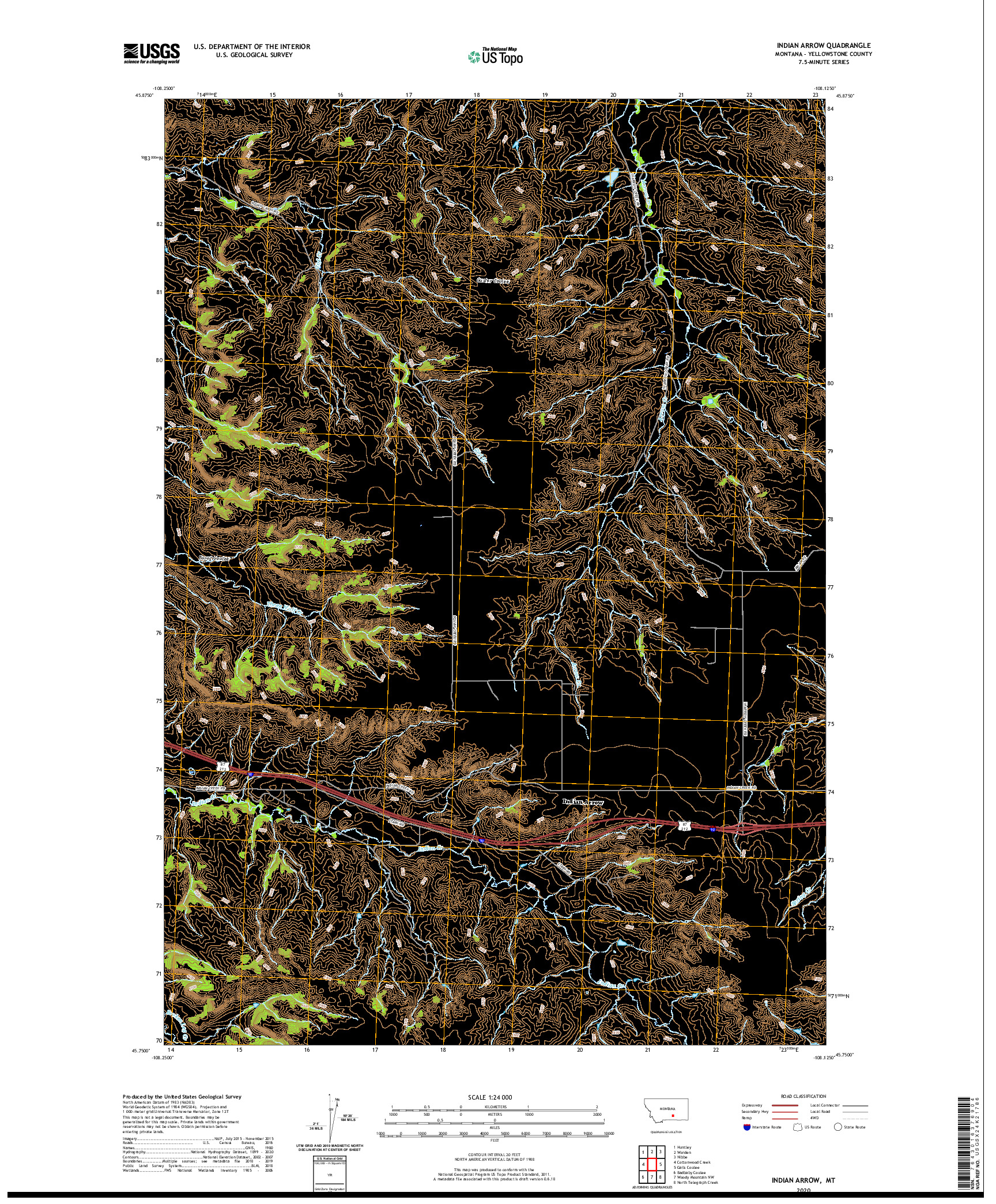 USGS US TOPO 7.5-MINUTE MAP FOR INDIAN ARROW, MT 2020