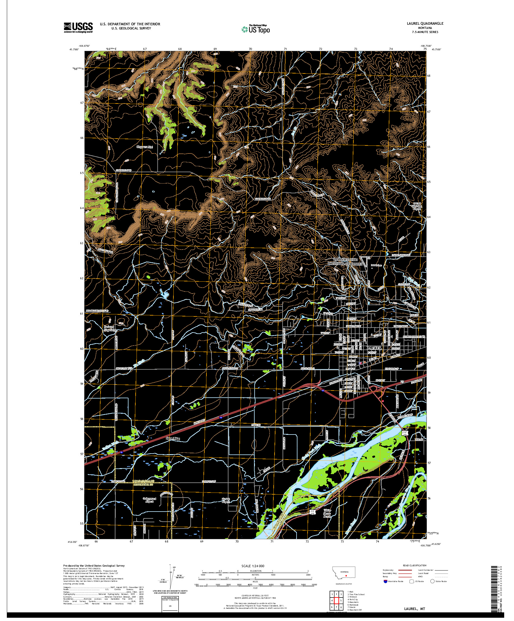 USGS US TOPO 7.5-MINUTE MAP FOR LAUREL, MT 2020