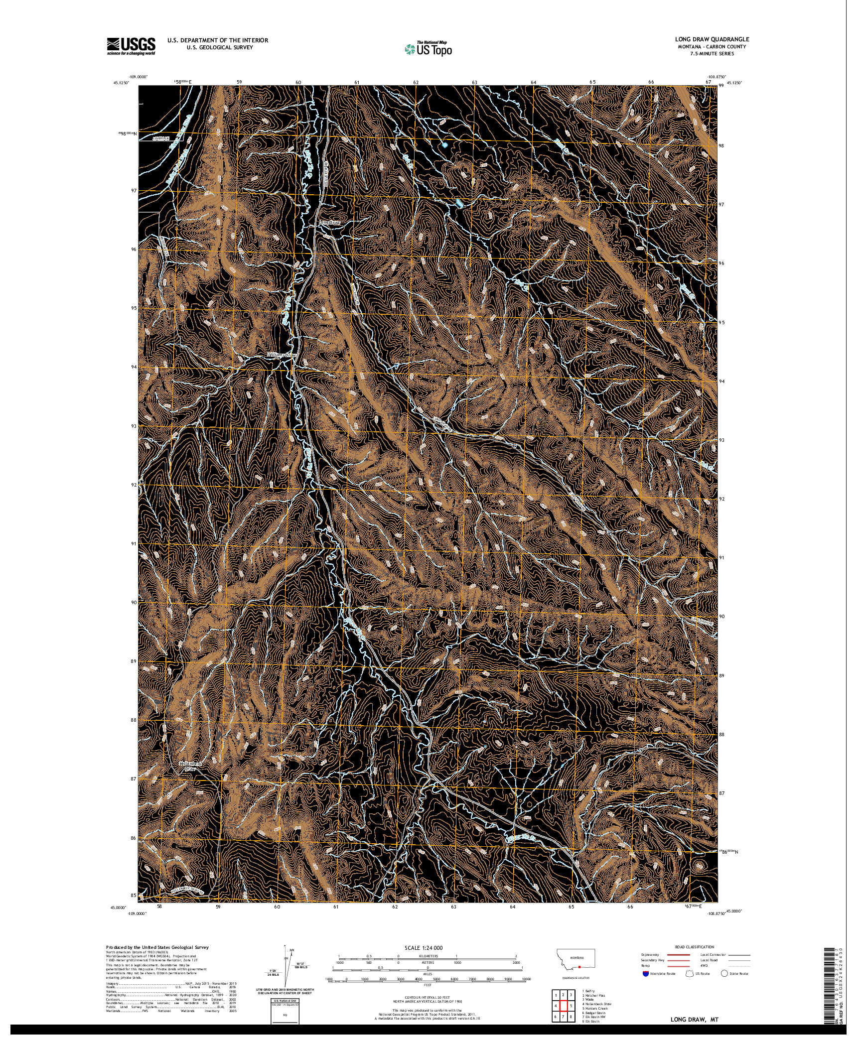 USGS US TOPO 7.5-MINUTE MAP FOR LONG DRAW, MT 2020