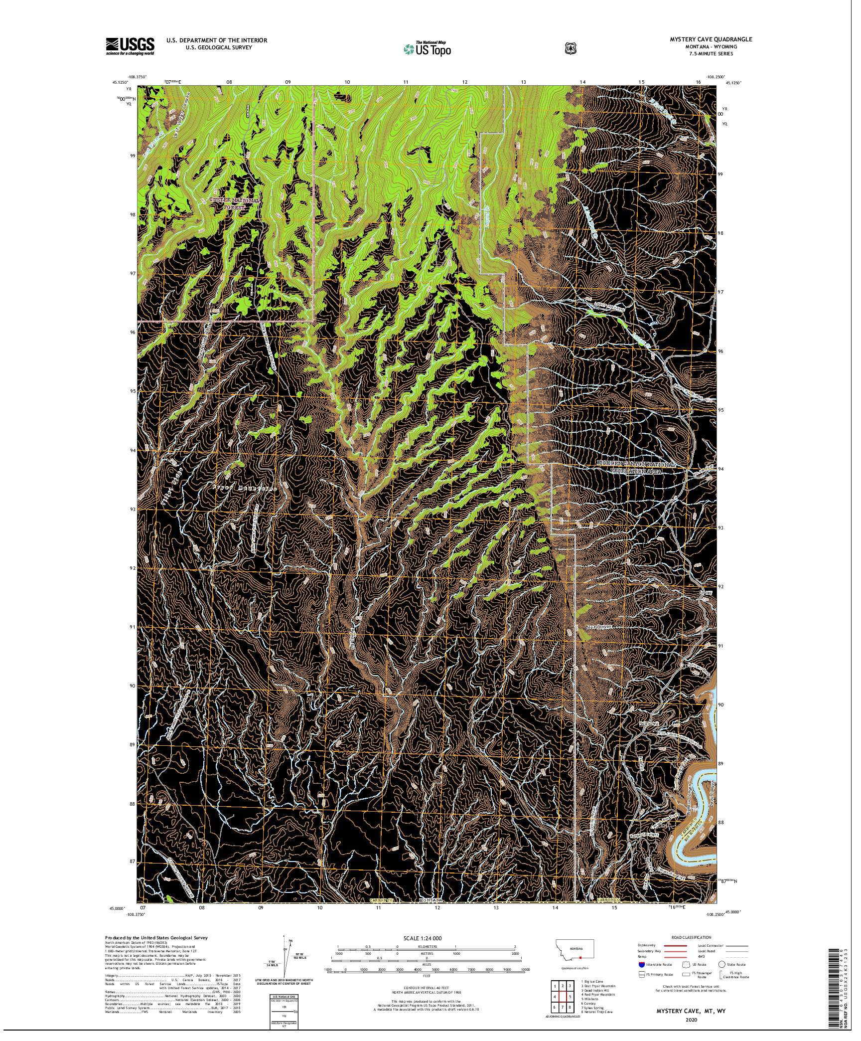 USGS US TOPO 7.5-MINUTE MAP FOR MYSTERY CAVE, MT,WY 2020