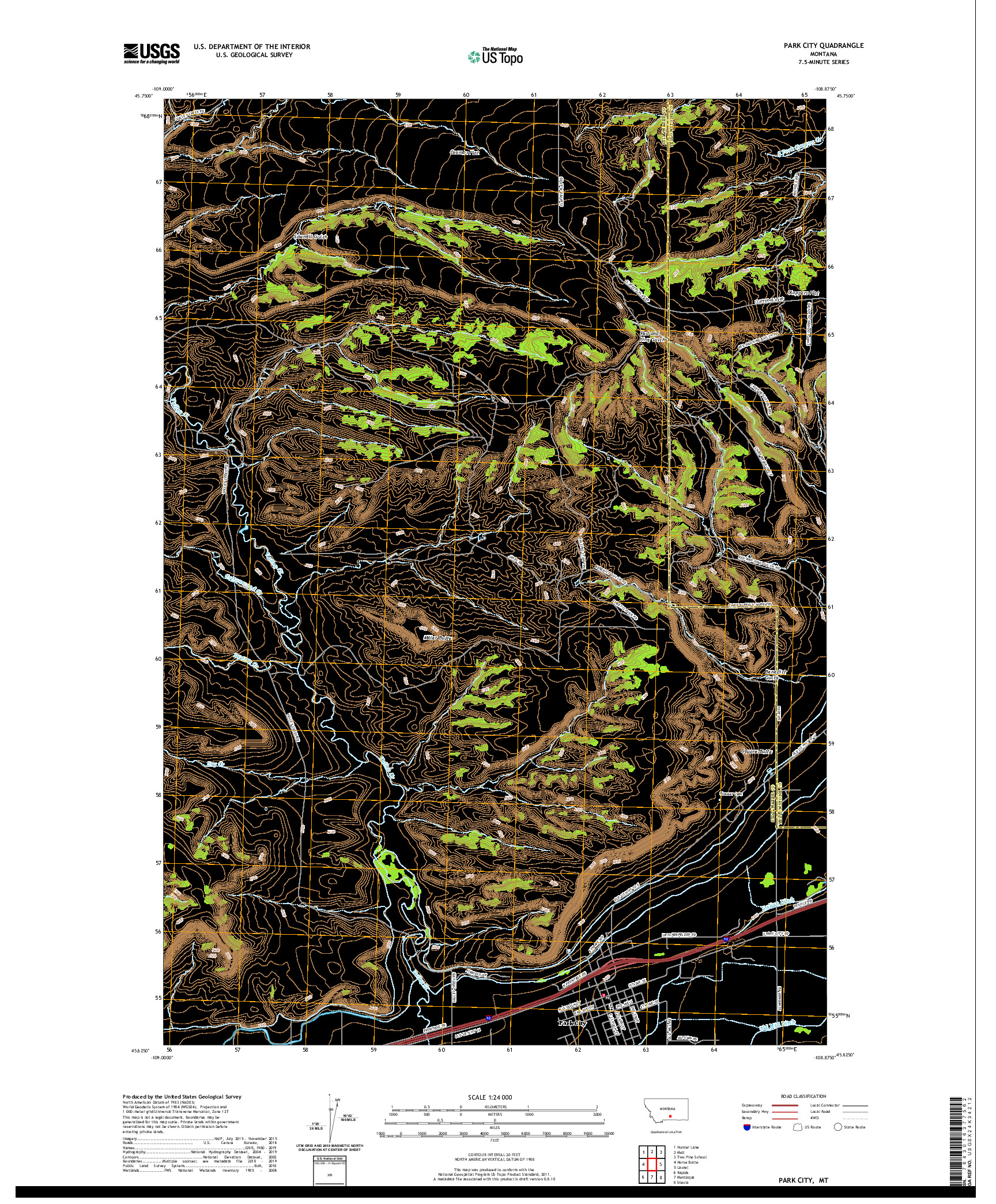 USGS US TOPO 7.5-MINUTE MAP FOR PARK CITY, MT 2020