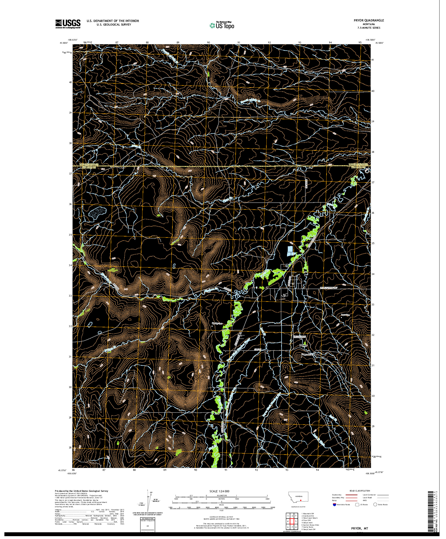 USGS US TOPO 7.5-MINUTE MAP FOR PRYOR, MT 2020