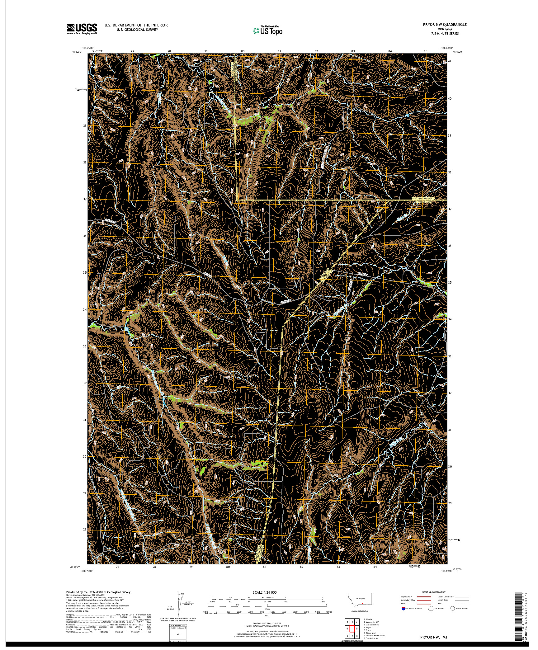 USGS US TOPO 7.5-MINUTE MAP FOR PRYOR NW, MT 2020