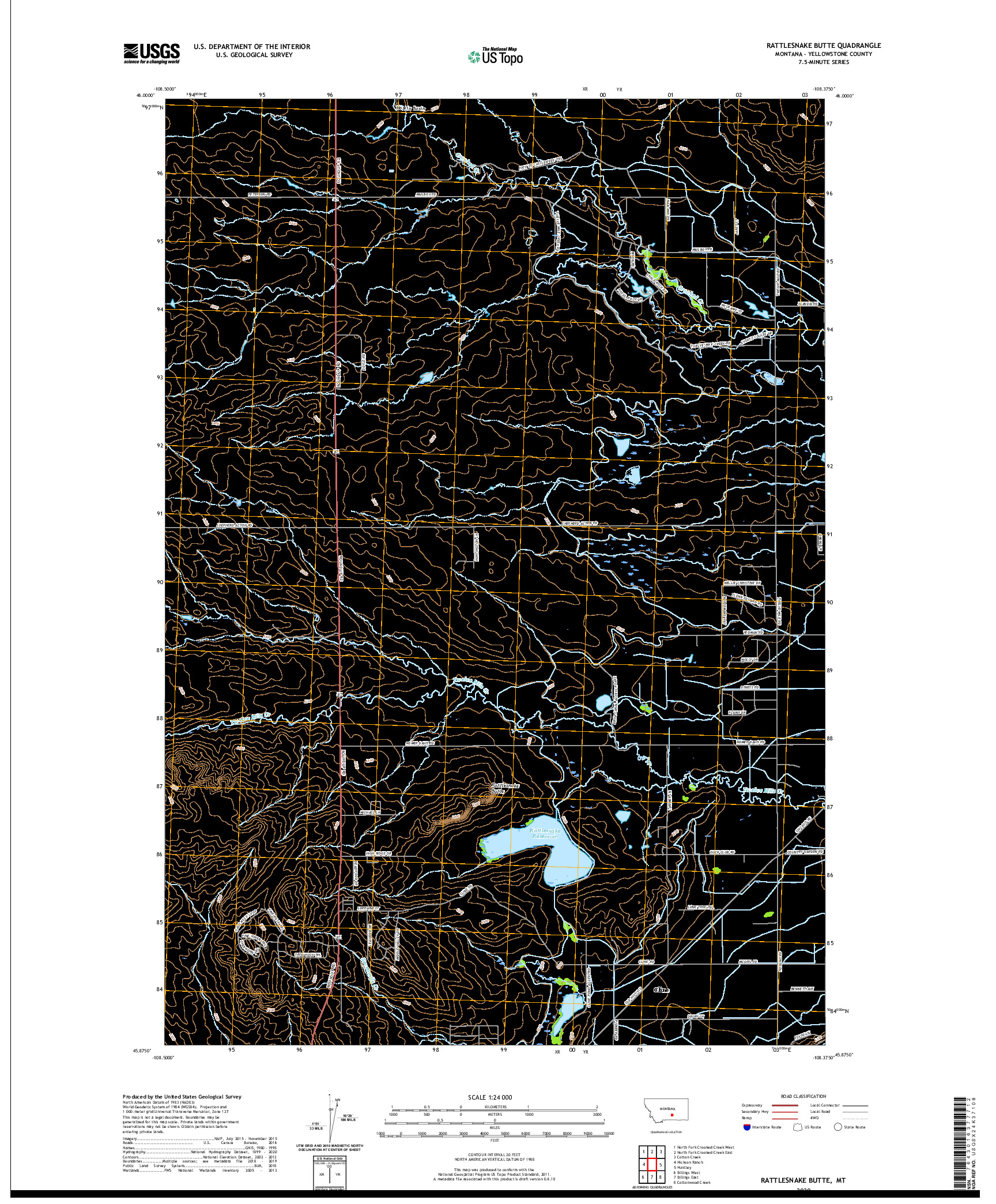USGS US TOPO 7.5-MINUTE MAP FOR RATTLESNAKE BUTTE, MT 2020