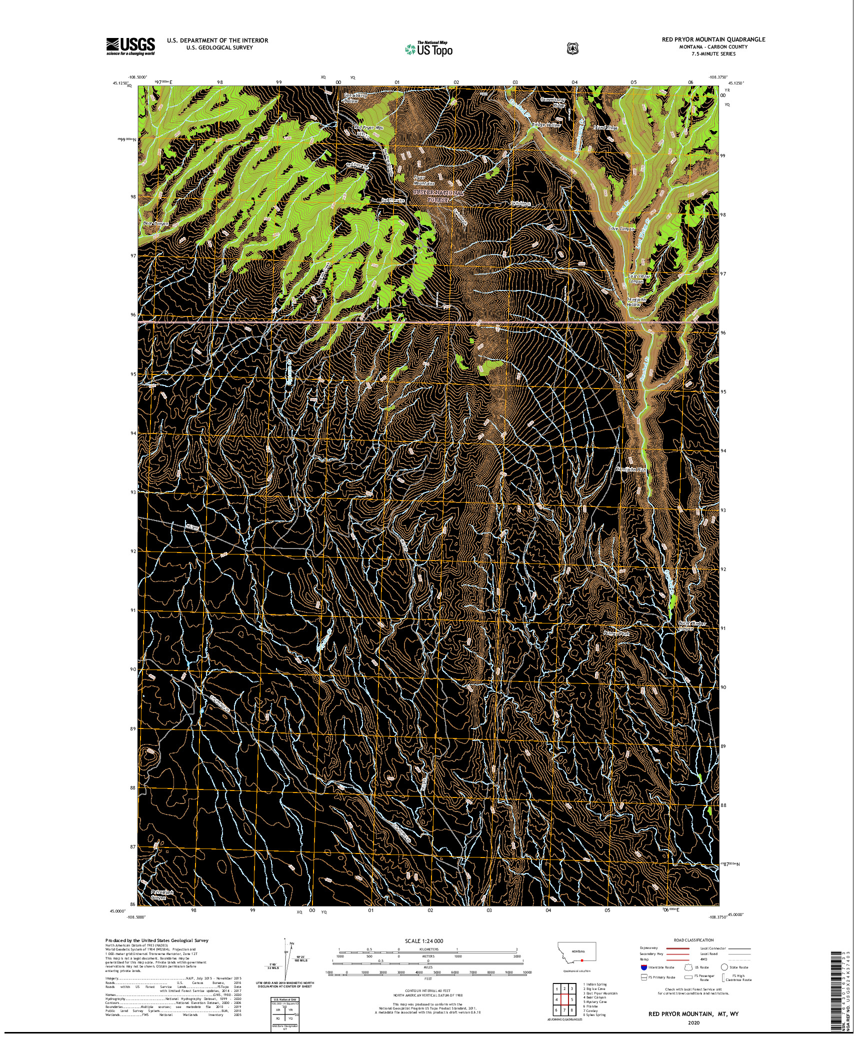 USGS US TOPO 7.5-MINUTE MAP FOR RED PRYOR MOUNTAIN, MT,WY 2020